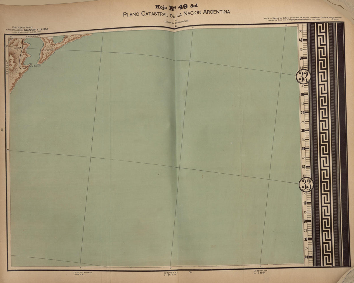 Plano Catastral De La Nacion Hoja No. 49 from República Argentina 1905 by Relic Map Company