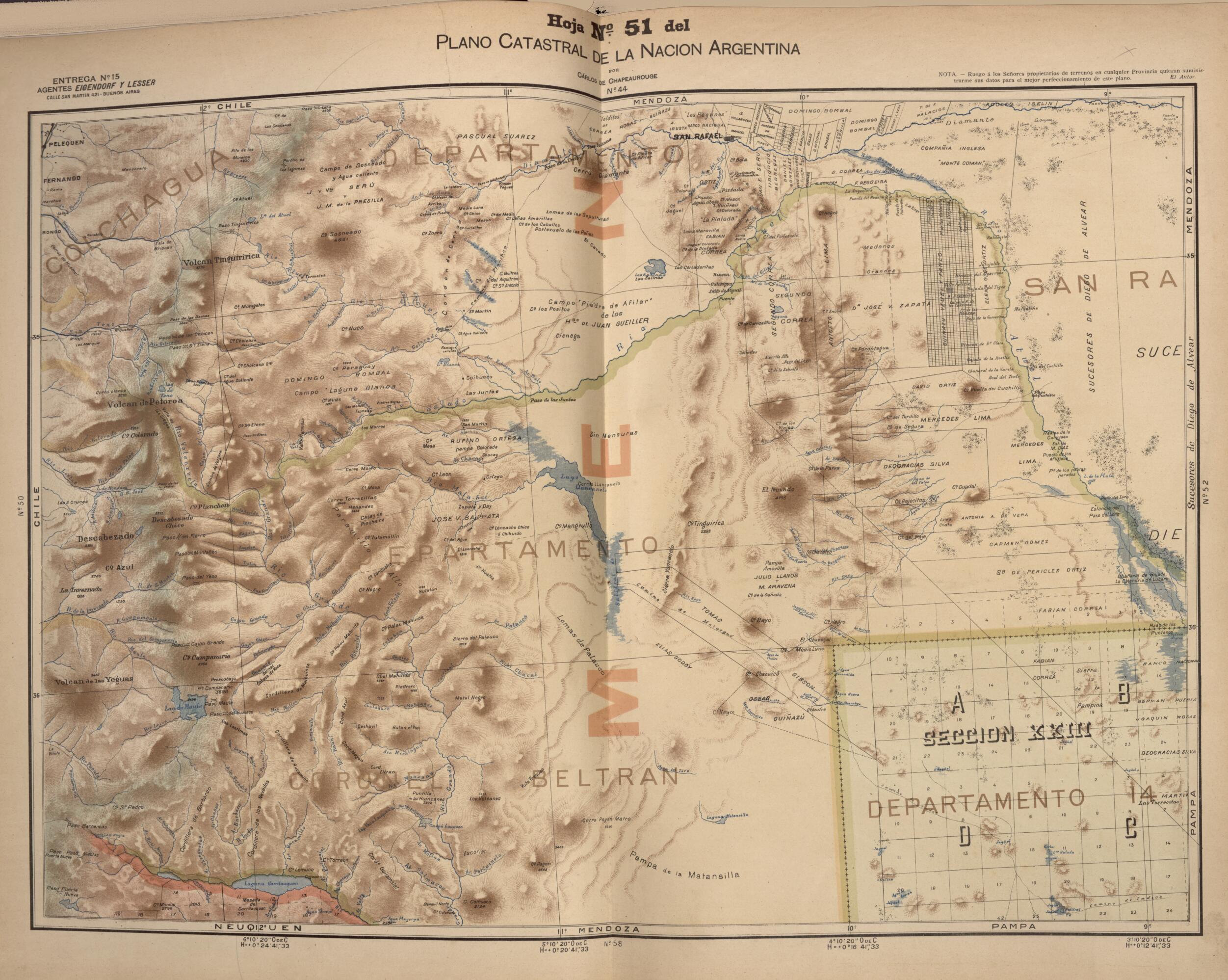 This old map of Plano Catastral De La Nacion Hoja No. 51 from República Argentina from 1905 was created by Carlos De Chapeaurouge in 1905