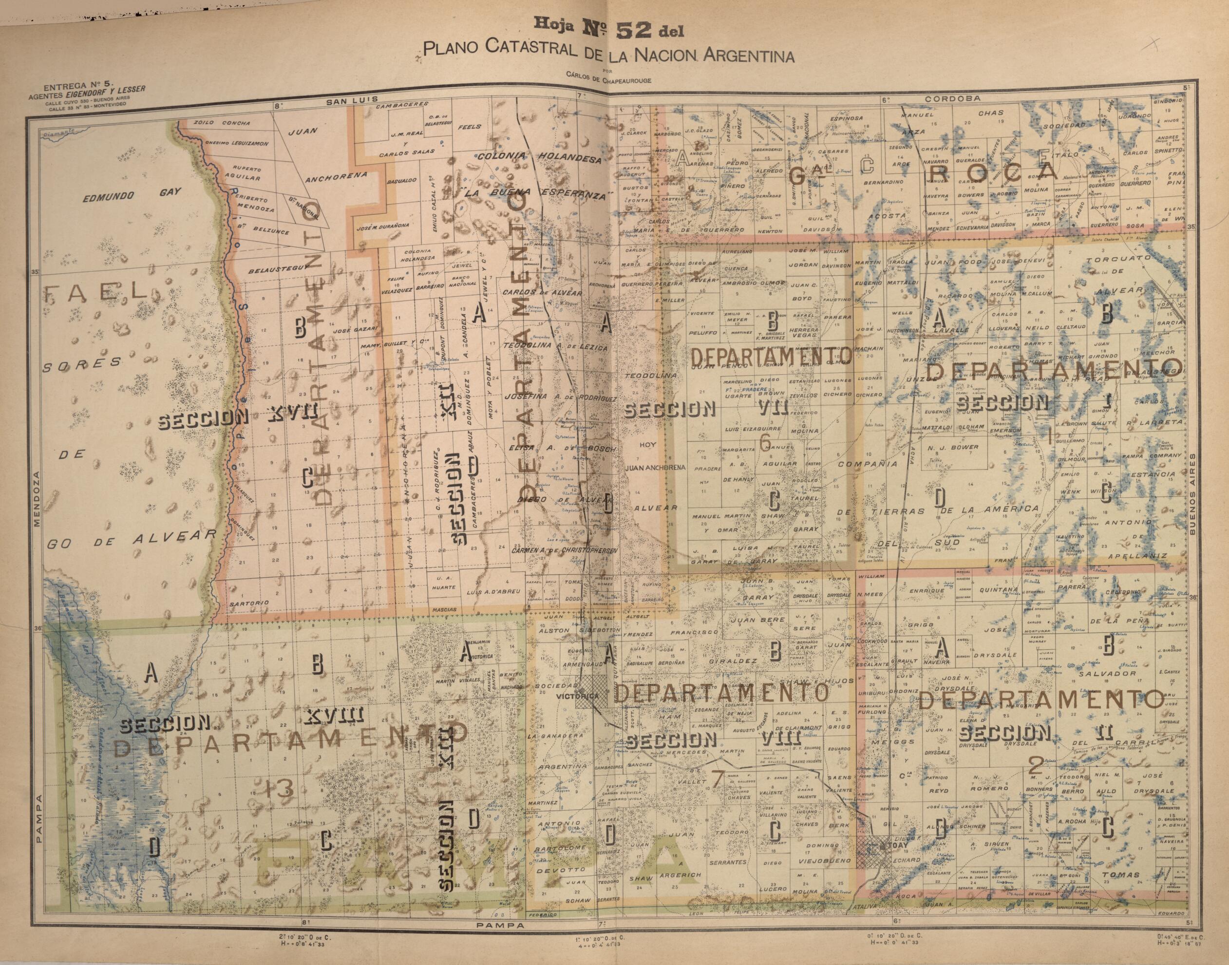 This old map of Plano Catastral De La Nacion Hoja No. 52 from República Argentina from 1905 was created by Carlos De Chapeaurouge in 1905