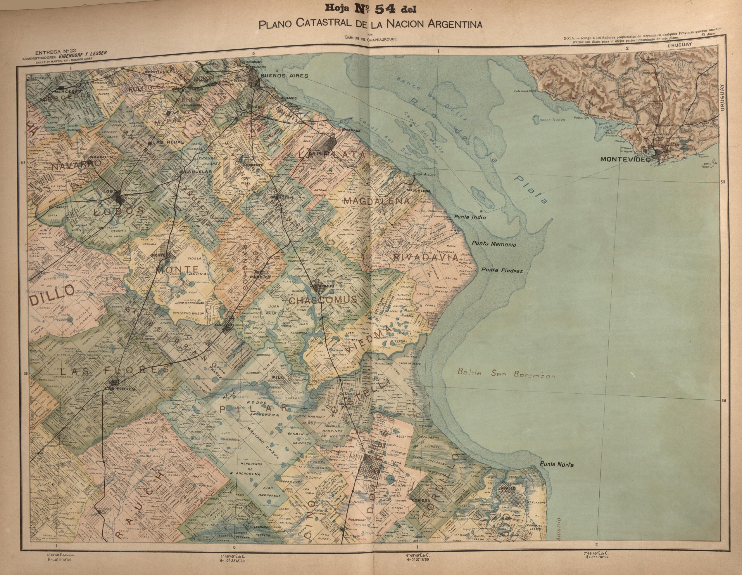This old map of Plano Catastral De La Nacion Hoja No. 54 from República Argentina from 1905 was created by Carlos De Chapeaurouge in 1905