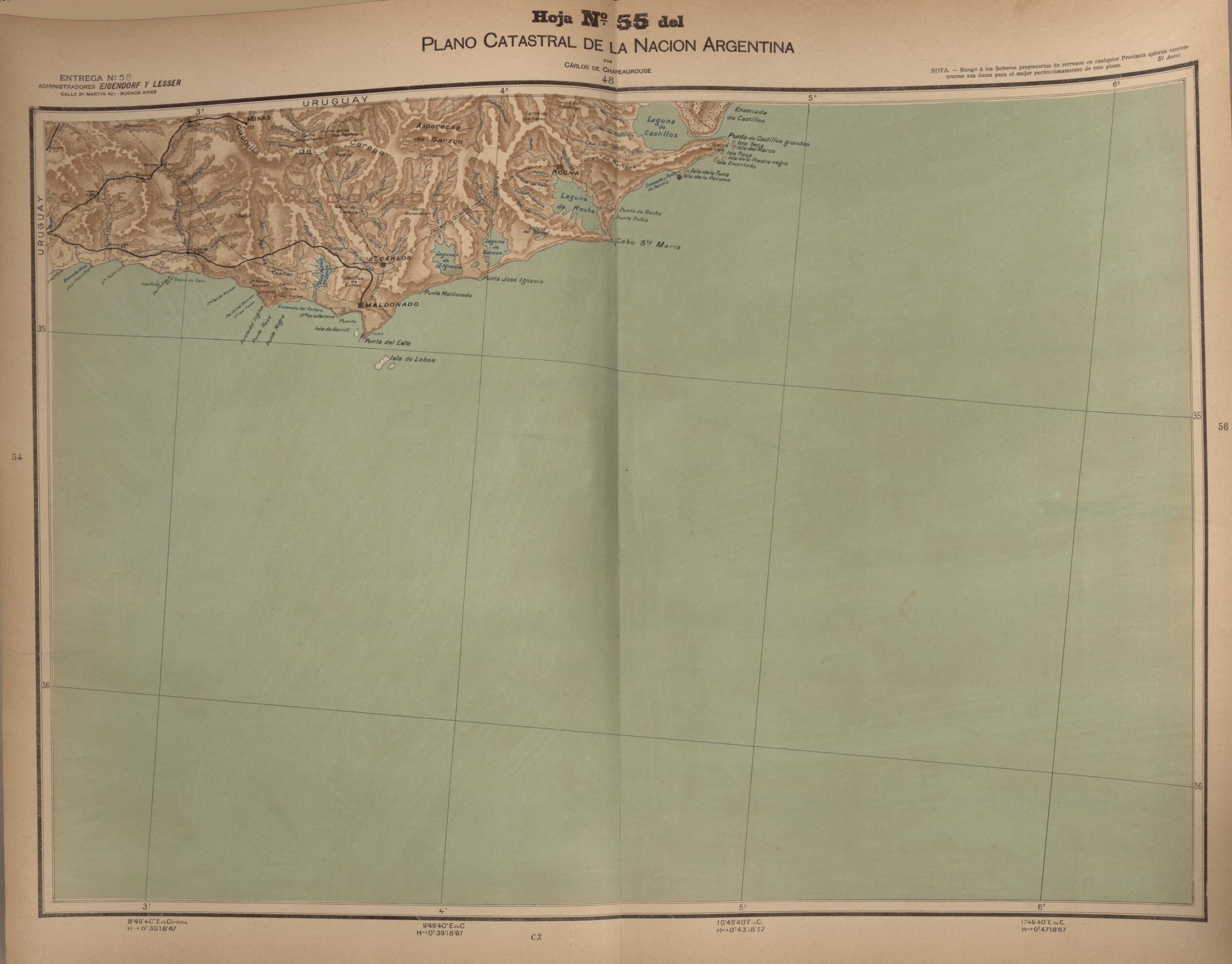 This old map of Plano Catastral De La Nacion Hoja No. 55 from República Argentina from 1905 was created by Carlos De Chapeaurouge in 1905