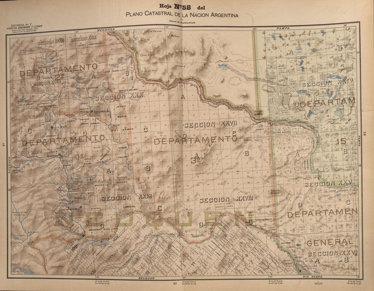 Plano Catastral De La Nacion Hoja No. 58 from República Argentina 1905 by Relic Map Company