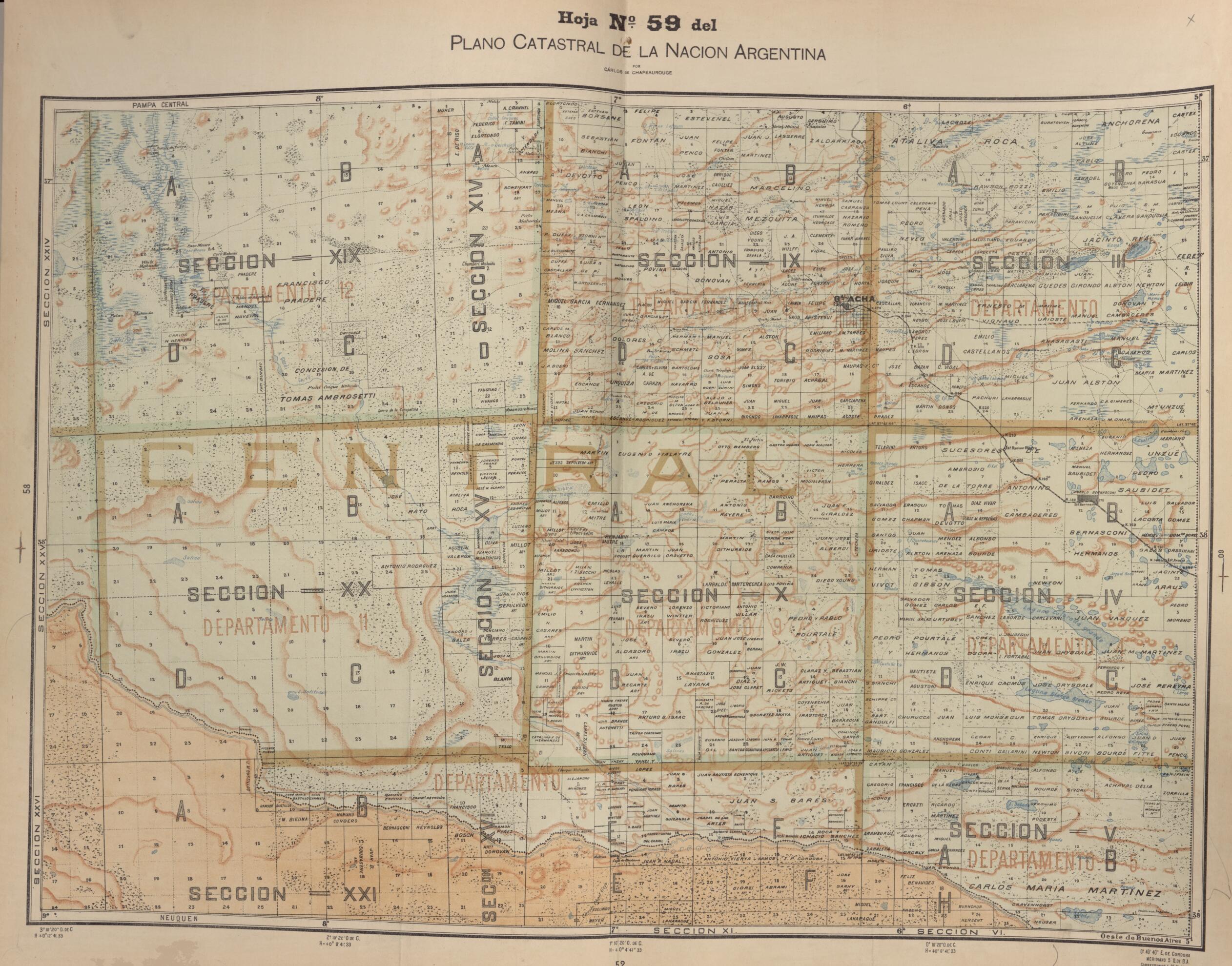 This old map of Plano Catastral De La Nacion Hoja No. 59 from República Argentina from 1905 was created by Carlos De Chapeaurouge in 1905