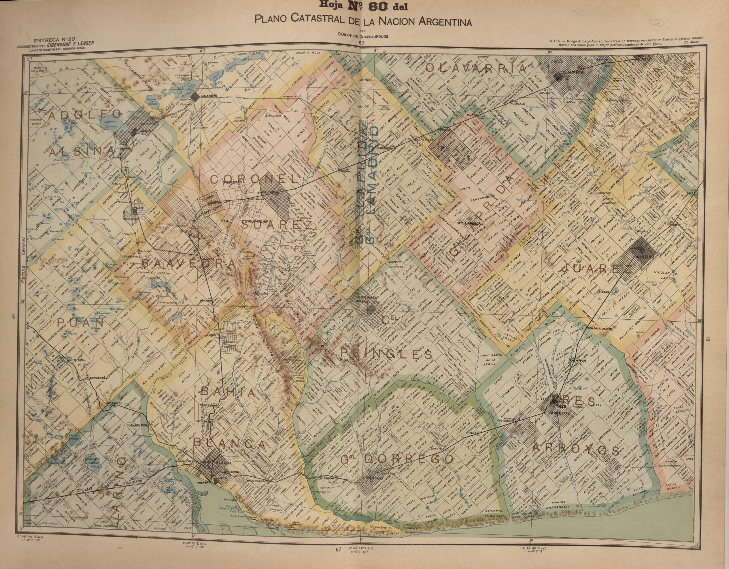 This old map of Plano Catastral De La Nacion Hoja No. 60 from República Argentina from 1905 was created by Carlos De Chapeaurouge in 1905