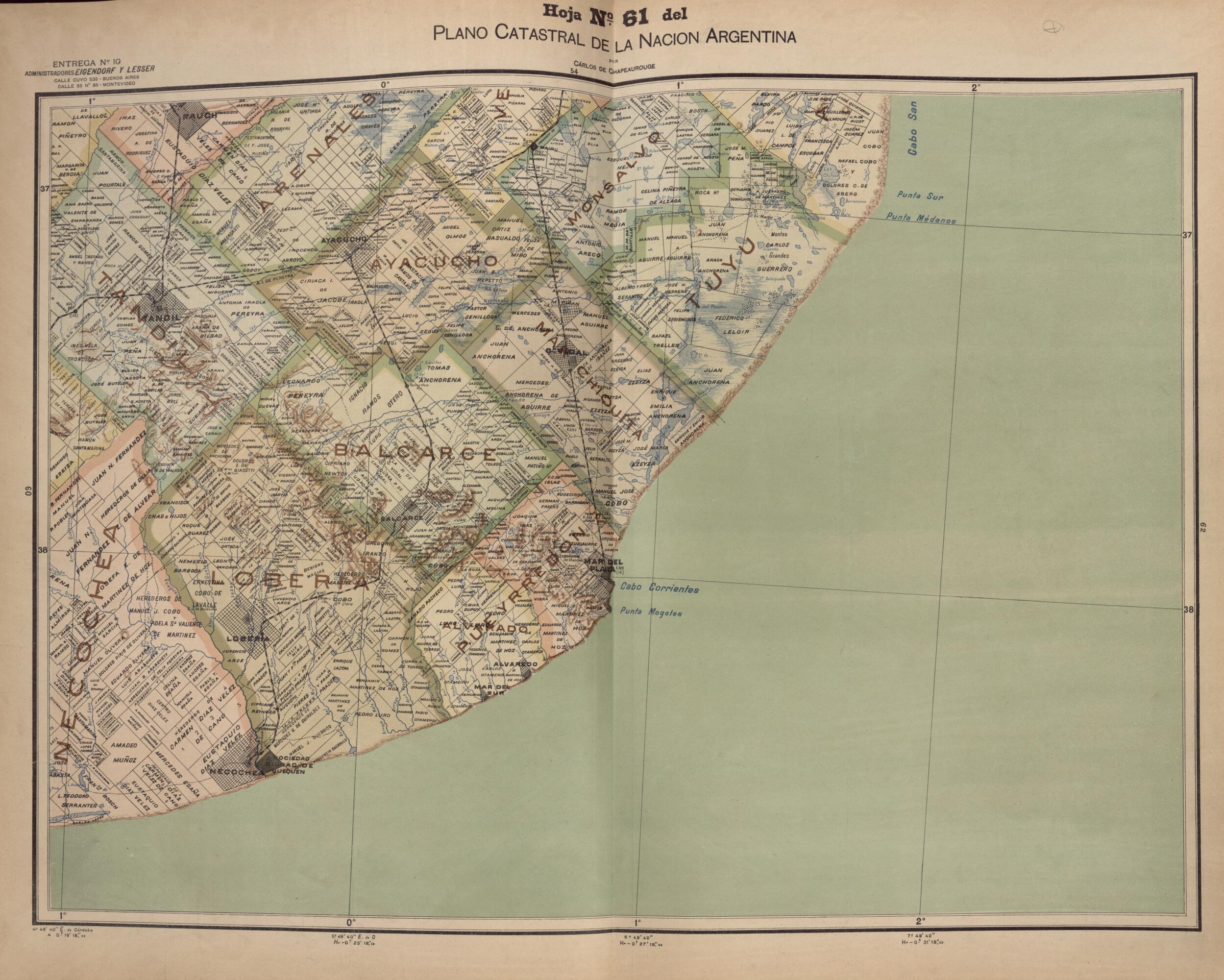 This old map of Plano Catastral De La Nacion Hoja No. 61 from República Argentina from 1905 was created by Carlos De Chapeaurouge in 1905
