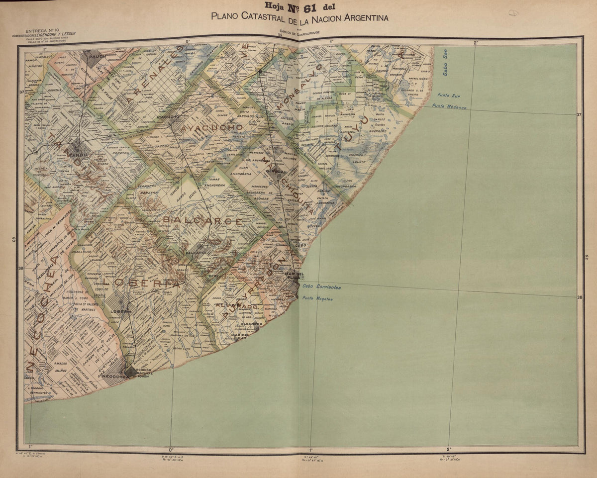 Plano Catastral De La Nacion Hoja No. 61 from República Argentina 1905 by Relic Map Company