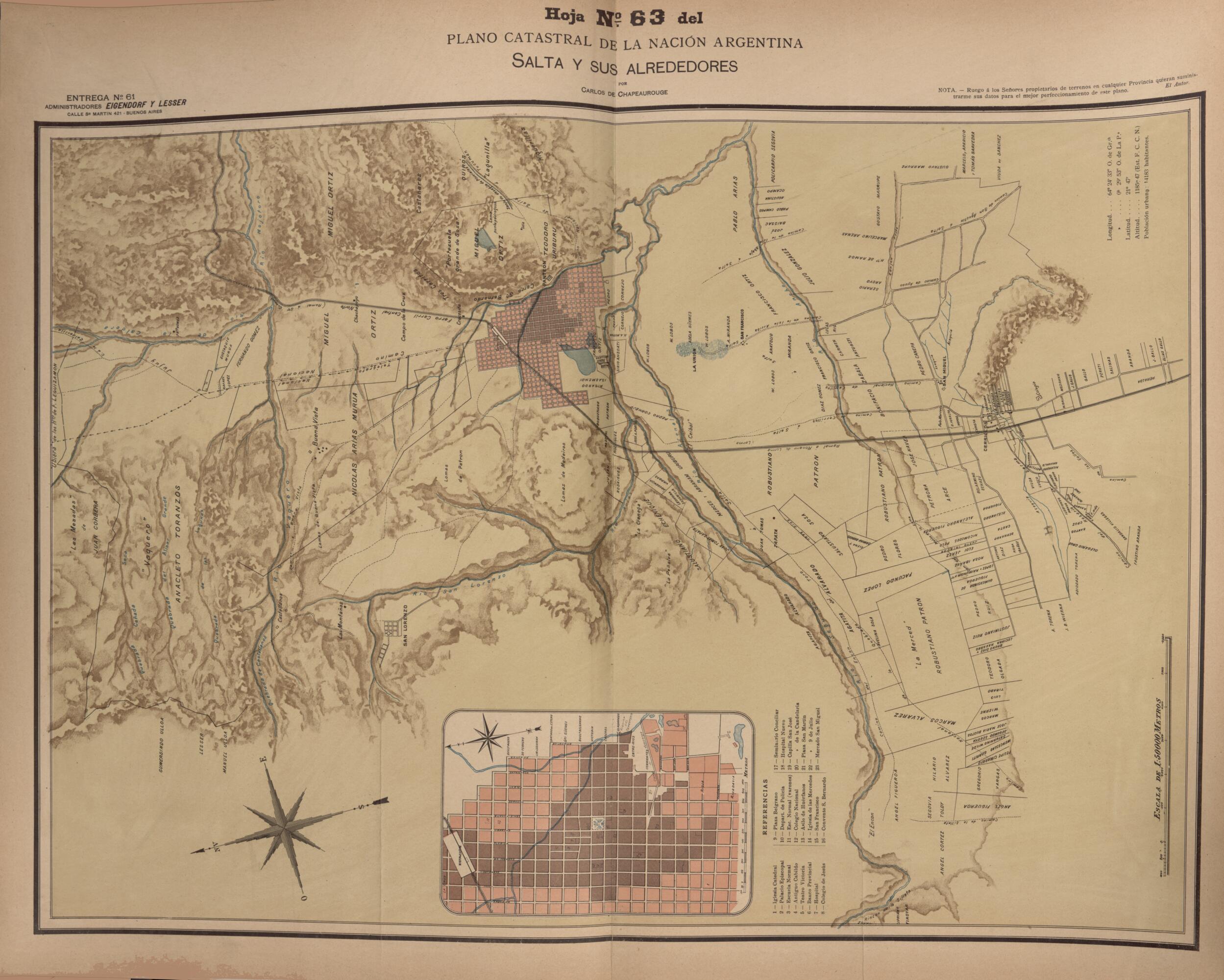 This old map of Plano Catastral De La Nacion Hoja No. 63 from República Argentina from 1905 was created by Carlos De Chapeaurouge in 1905