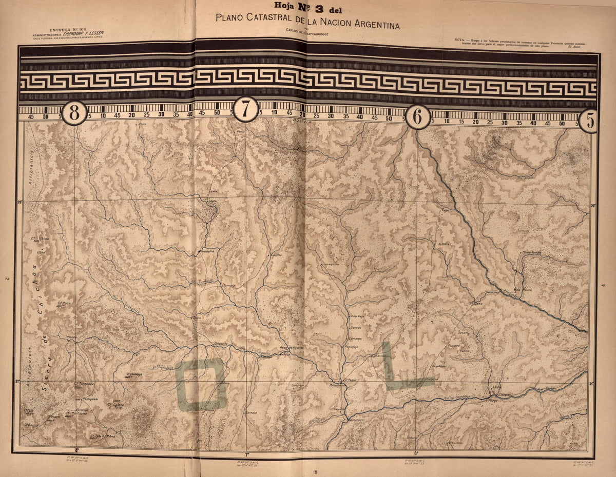Plano Catastral De La Nacion Hoja No. 3 from República Argentina 1905 by Relic Map Company