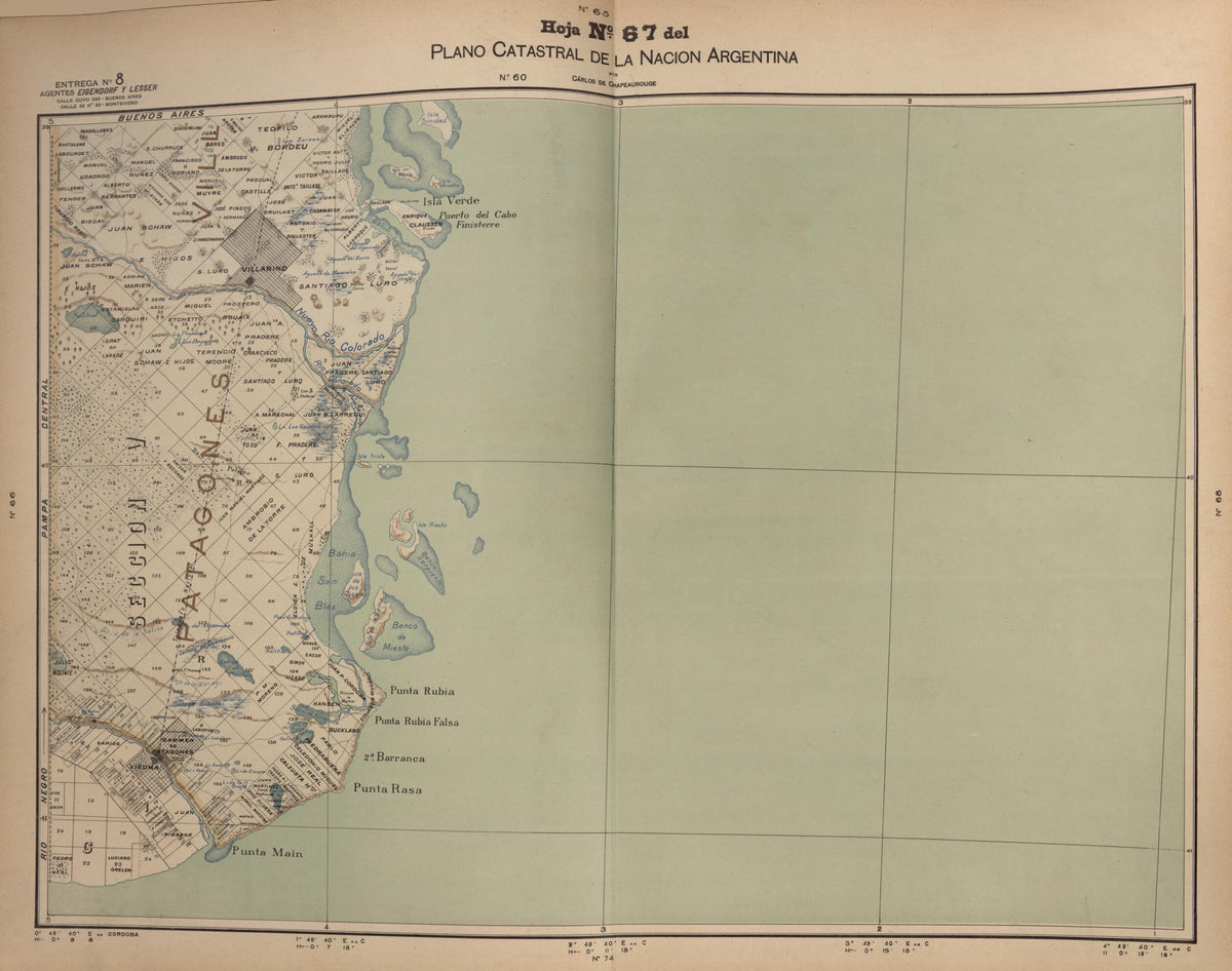 Plano Catastral De La Nacion Hoja No. 67 from República Argentina 1905 by Relic Map Company