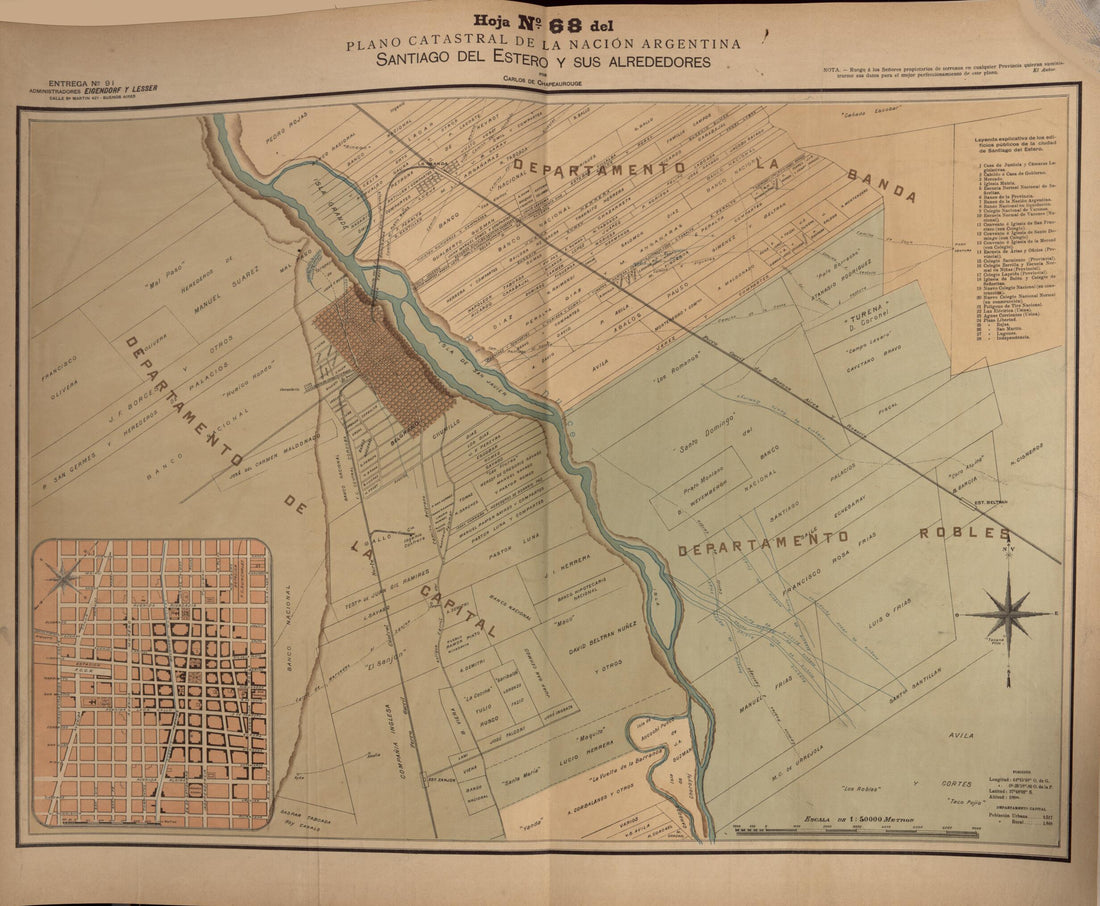 This old map of Plano Catastral De La Nacion Hoja No. 68 from República Argentina from 1905 was created by Carlos De Chapeaurouge in 1905