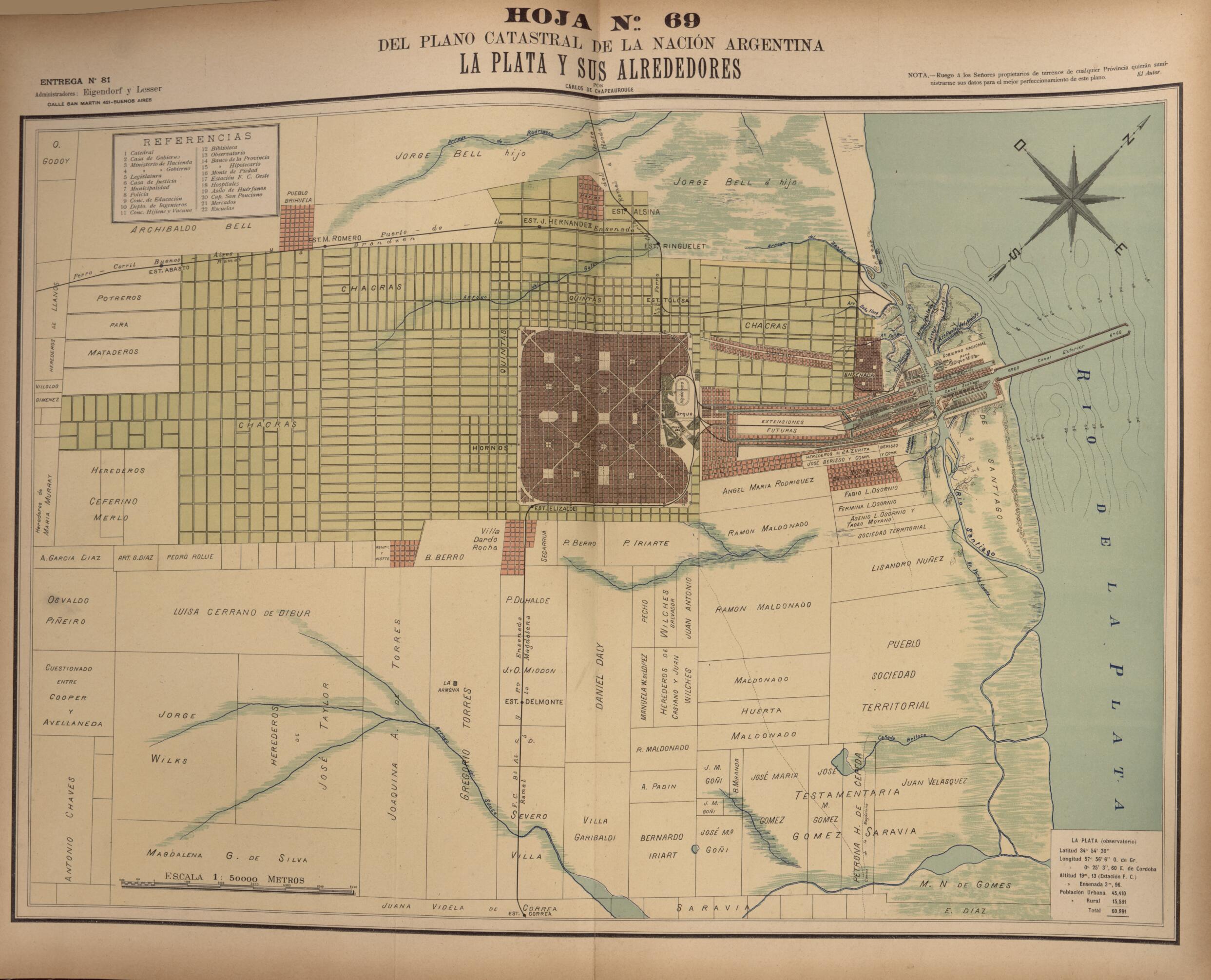 This old map of Plano Catastral De La Nacion Hoja No. 69 from República Argentina from 1905 was created by Carlos De Chapeaurouge in 1905