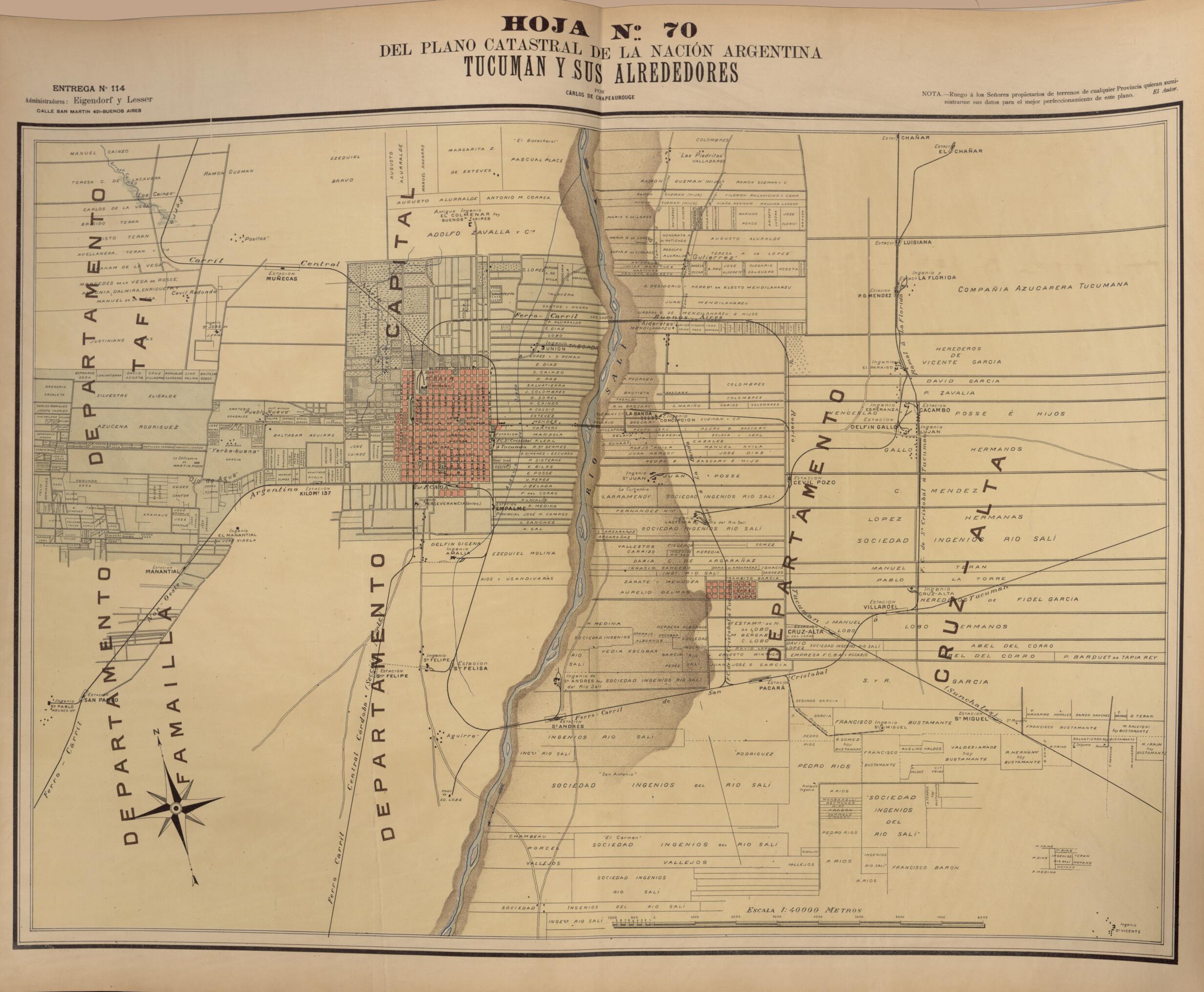 This old map of Plano Catastral De La Nacion Hoja No. 70 from República Argentina from 1905 was created by Carlos De Chapeaurouge in 1905
