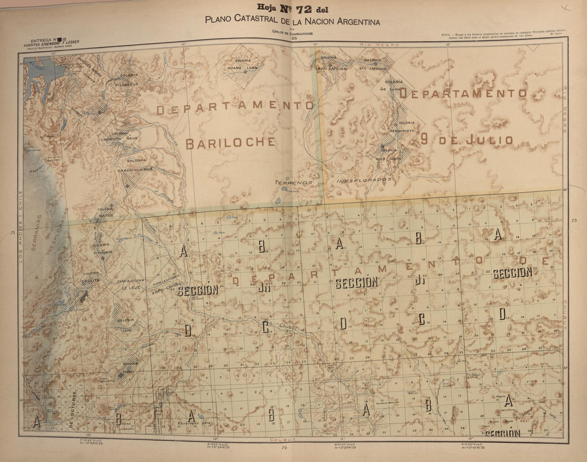 Plano Catastral De La Nacion Hoja No. 72 from República Argentina 1905 by Relic Map Company
