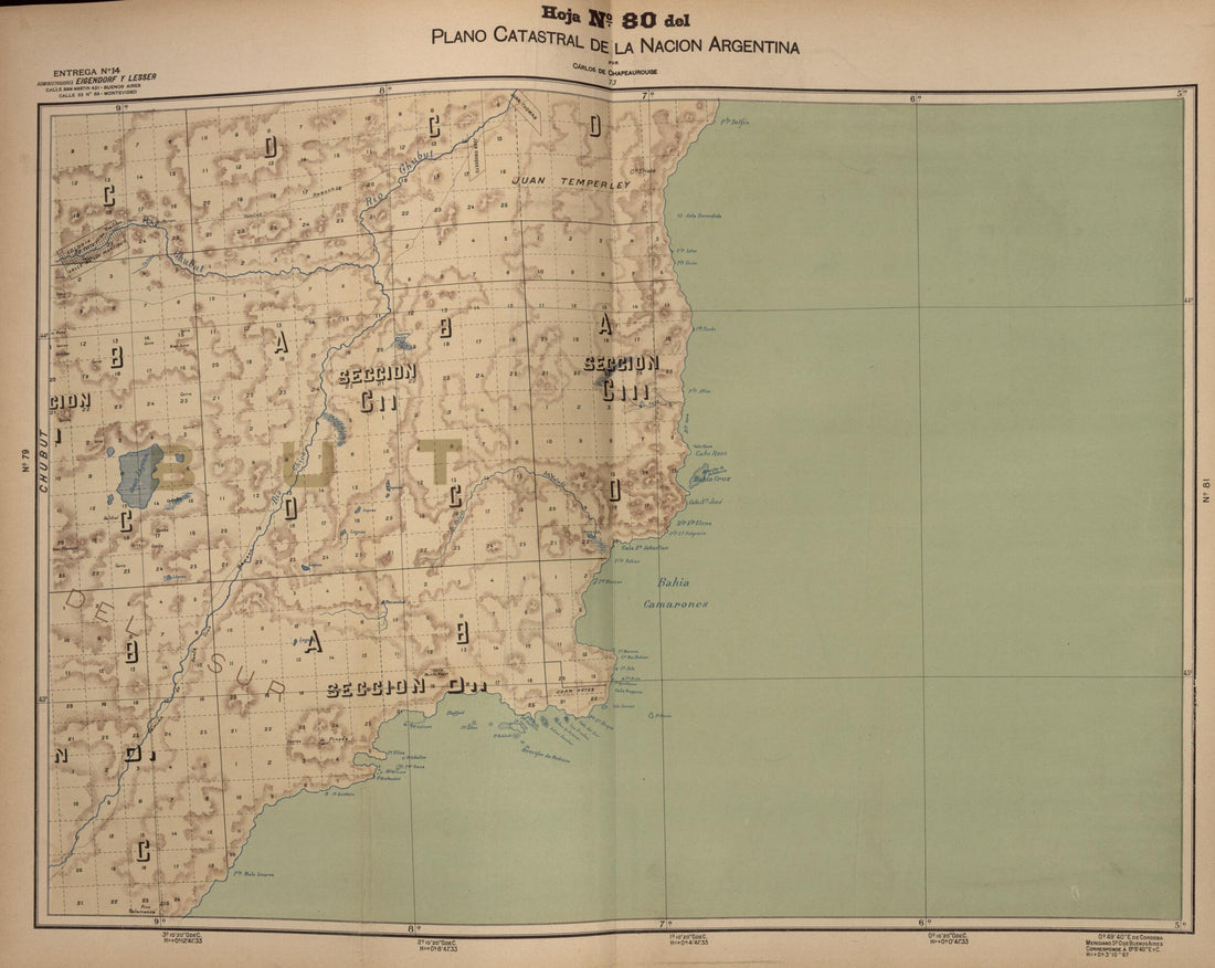 This old map of Plano Catastral De La Nacion Hoja No. 80 from República Argentina from 1905 was created by Carlos De Chapeaurouge in 1905