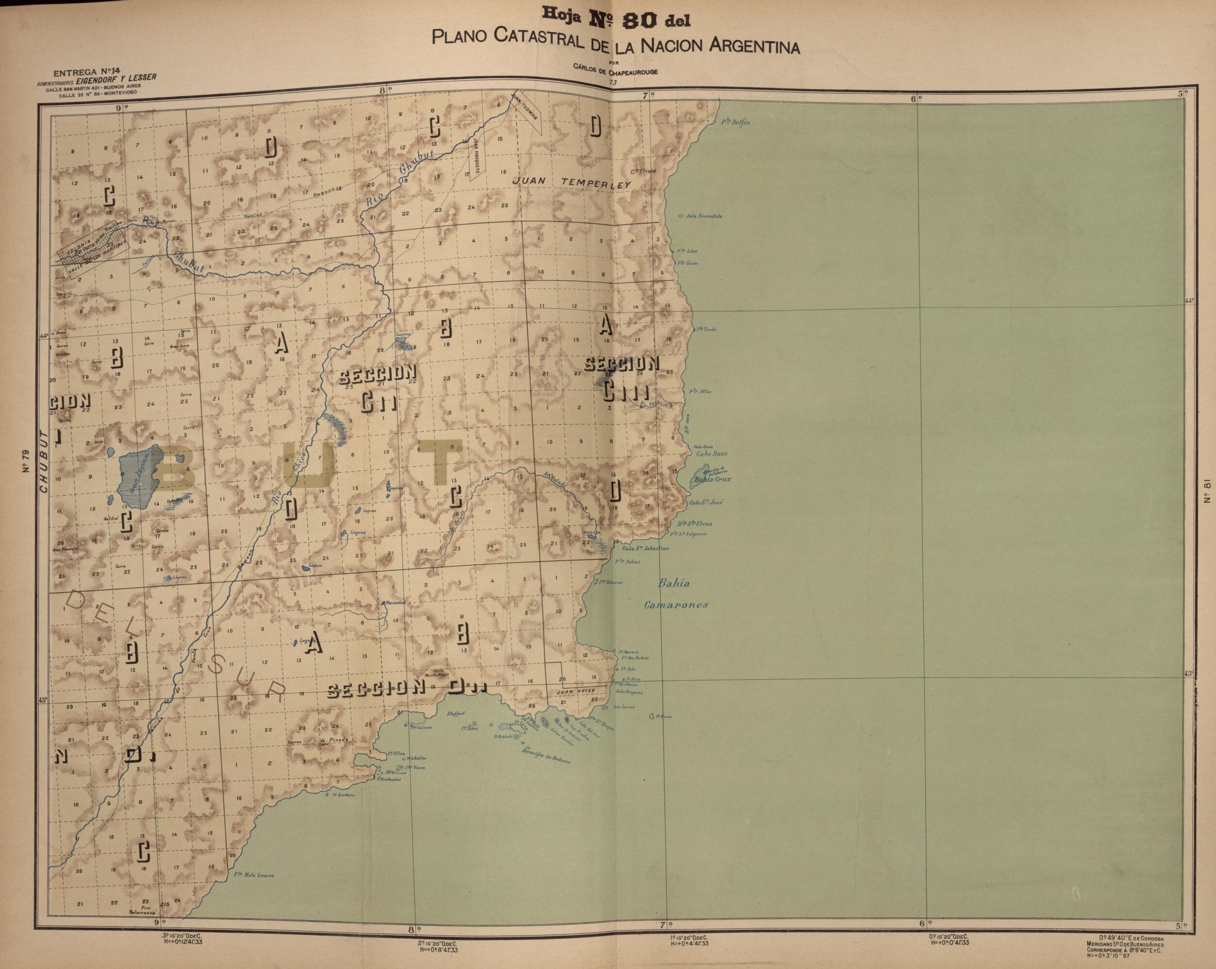 This old map of Plano Catastral De La Nacion Hoja No. 80 from República Argentina from 1905 was created by Carlos De Chapeaurouge in 1905