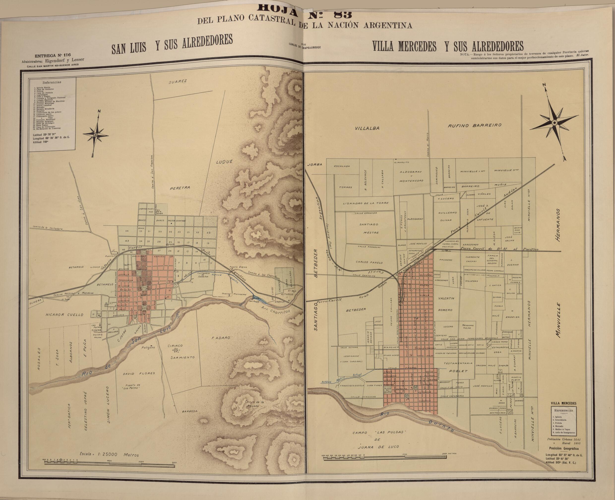 This old map of Plano Catastral De La Nacion Hoja No. 83 from República Argentina from 1905 was created by Carlos De Chapeaurouge in 1905