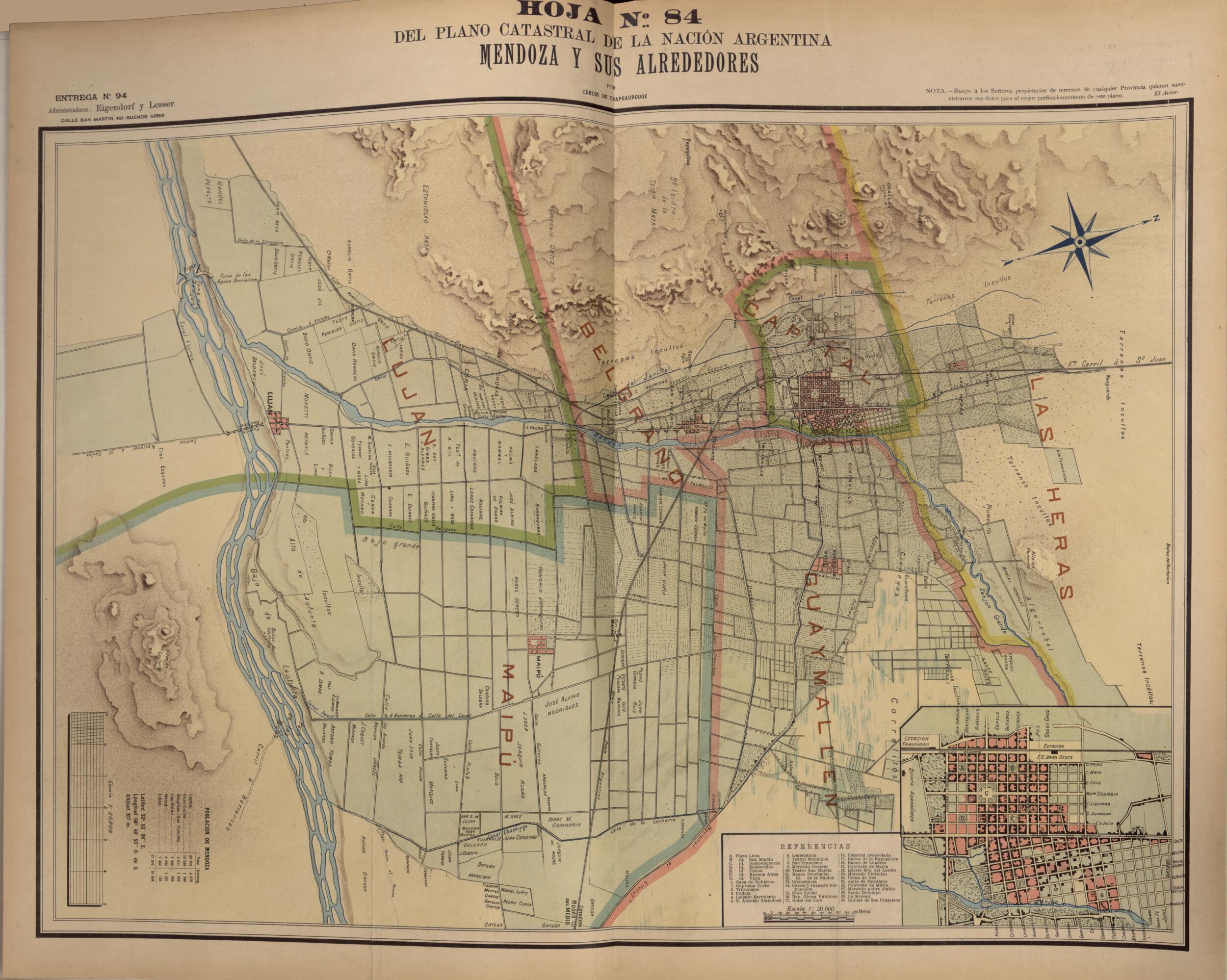 This old map of Plano Catastral De La Nacion Hoja No. 84 from República Argentina from 1905 was created by Carlos De Chapeaurouge in 1905