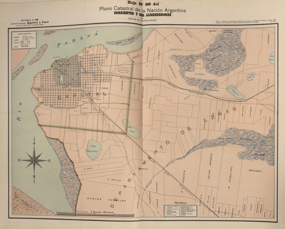 This old map of Plano Catastral De La Nacion Hoja No. 88 from República Argentina from 1905 was created by Carlos De Chapeaurouge in 1905