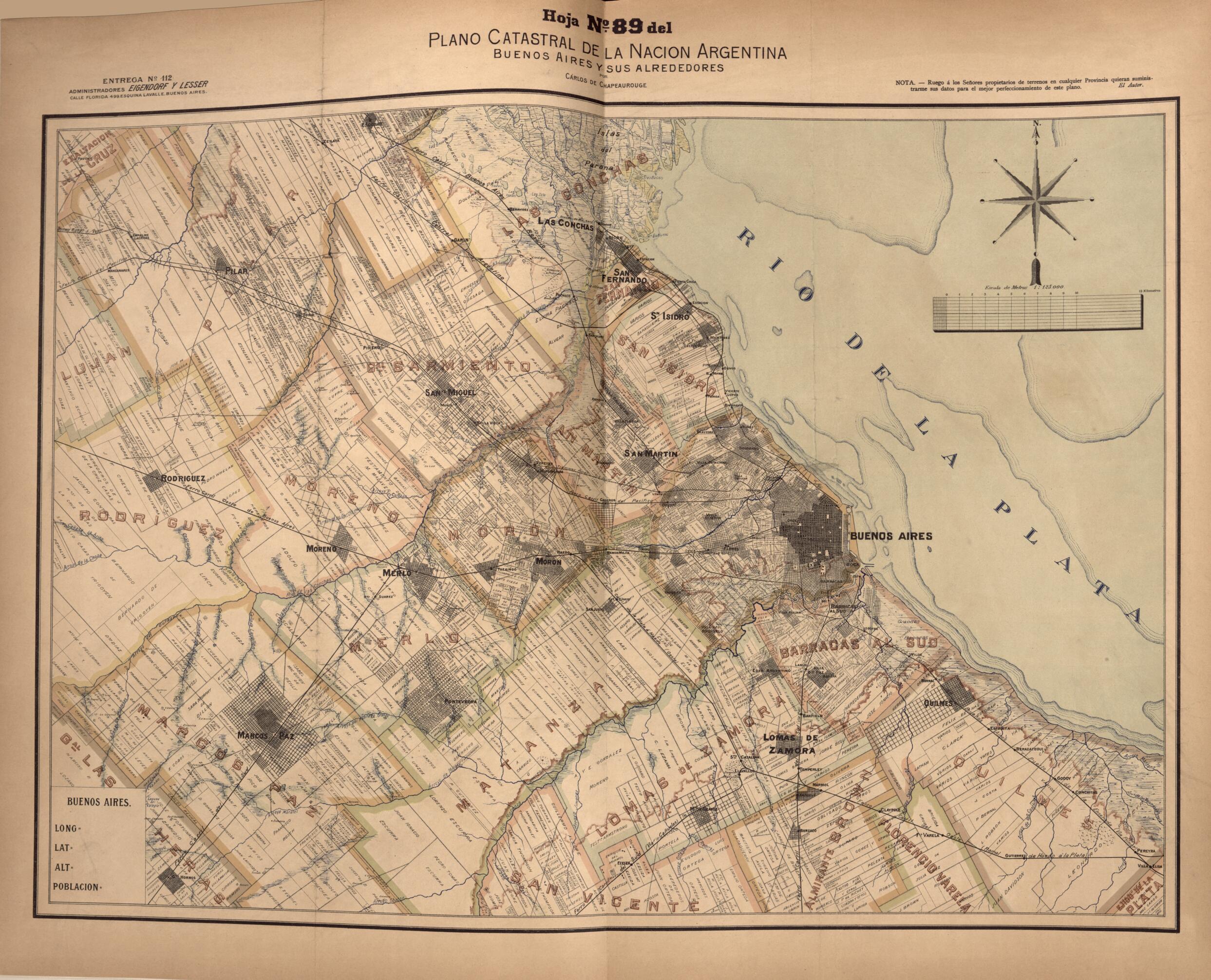 This old map of Plano Catastral De La Nacion Hoja No. 89 from República Argentina from 1905 was created by Carlos De Chapeaurouge in 1905