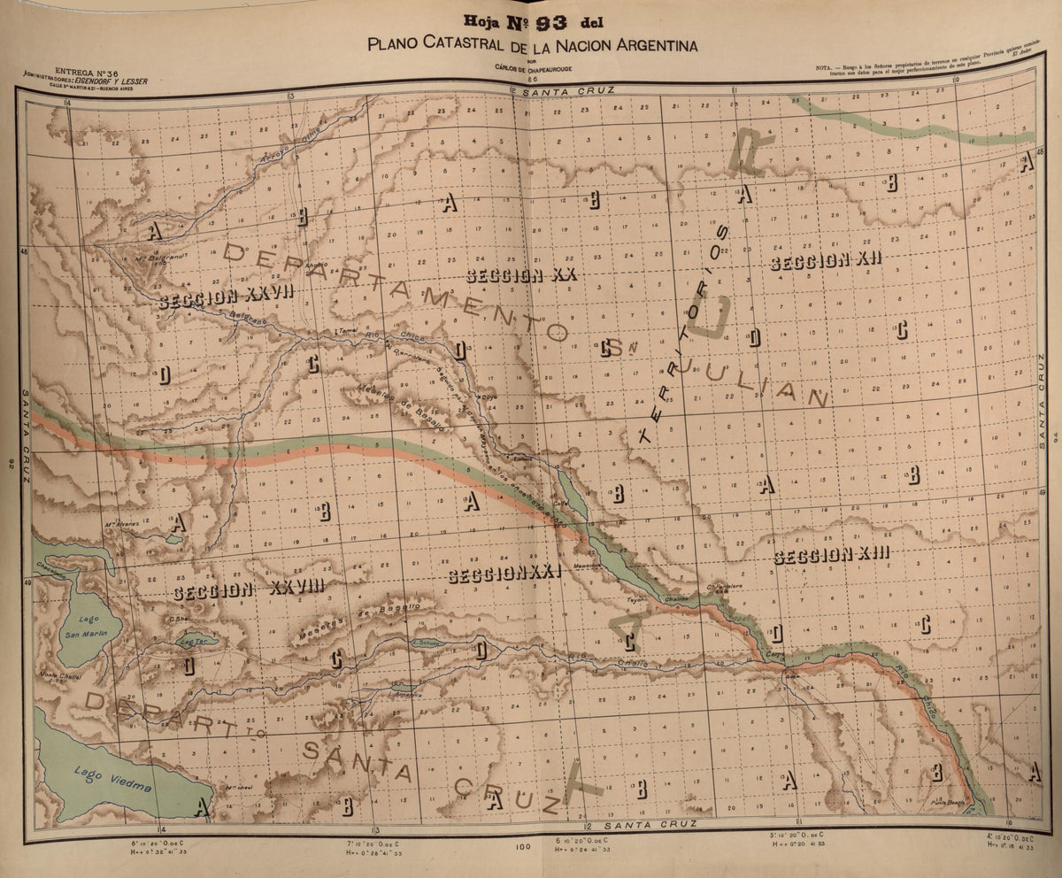 Plano Catastral De La Nacion Hoja No. 93 from República Argentina 1905 by Relic Map Company