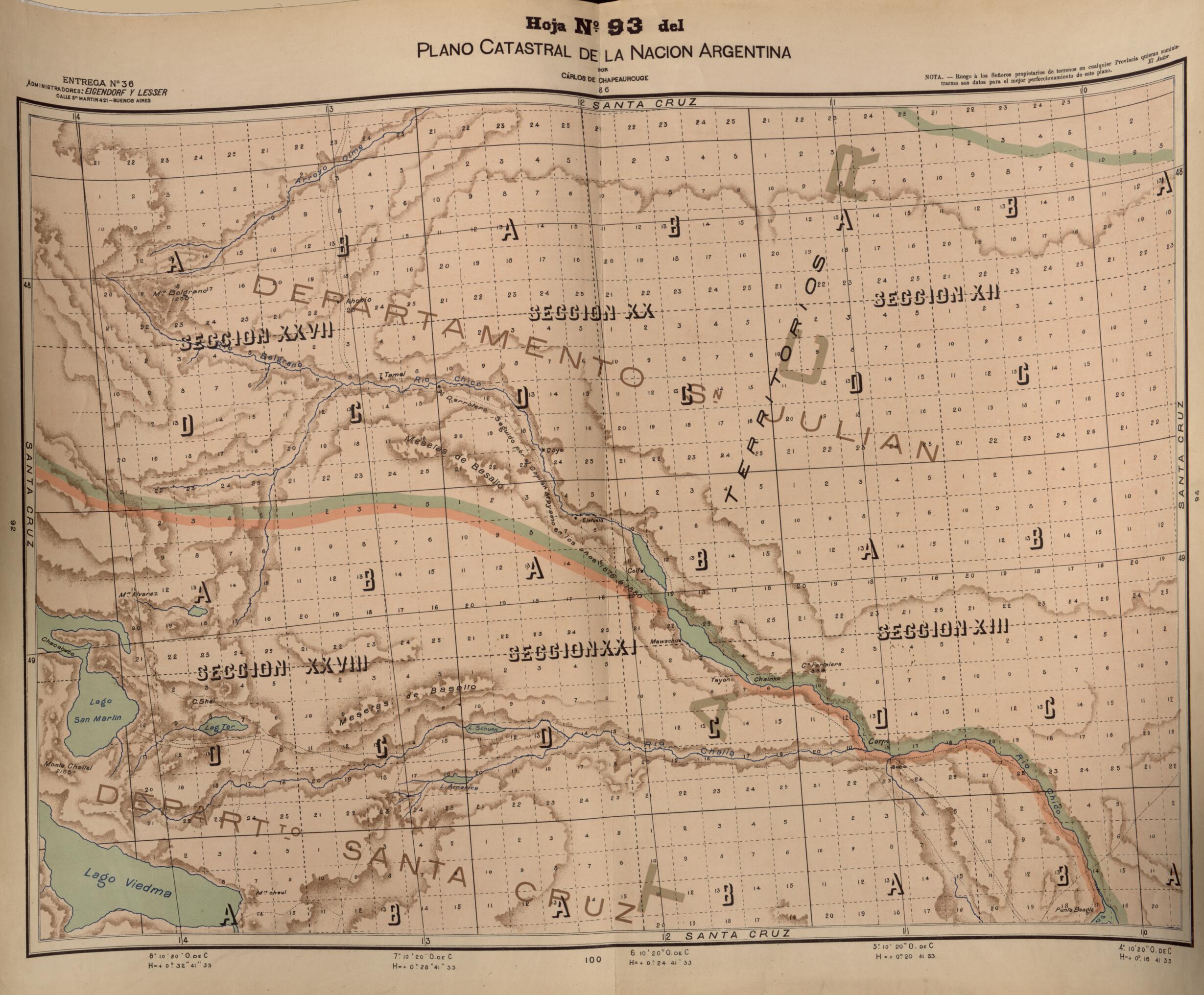 This old map of Plano Catastral De La Nacion Hoja No. 93 from República Argentina from 1905 was created by Carlos De Chapeaurouge in 1905
