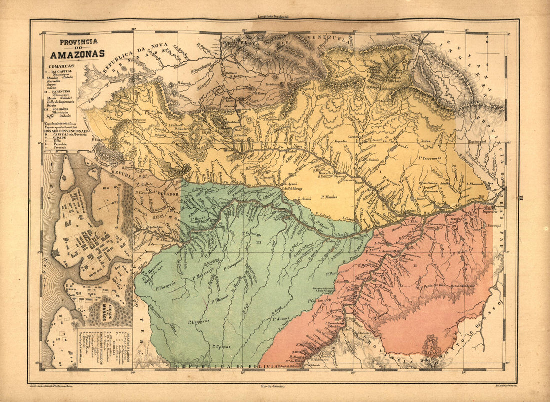 This old map of Provincia Do Amazonas from Atlas Do Imperio Do Brazil from 1868 was created by Cândido Mendes in 1868