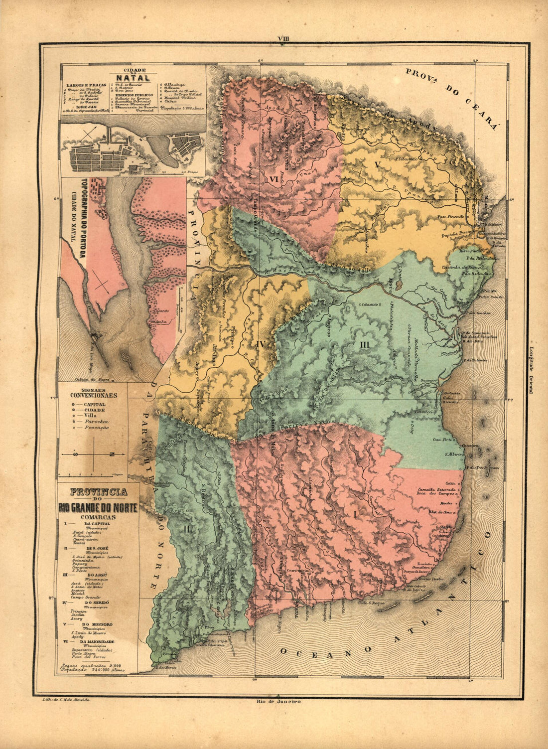This old map of Provincia Do Rio Grande Do Norte from Atlas Do Imperio Do Brazil from 1868 was created by Cândido Mendes in 1868