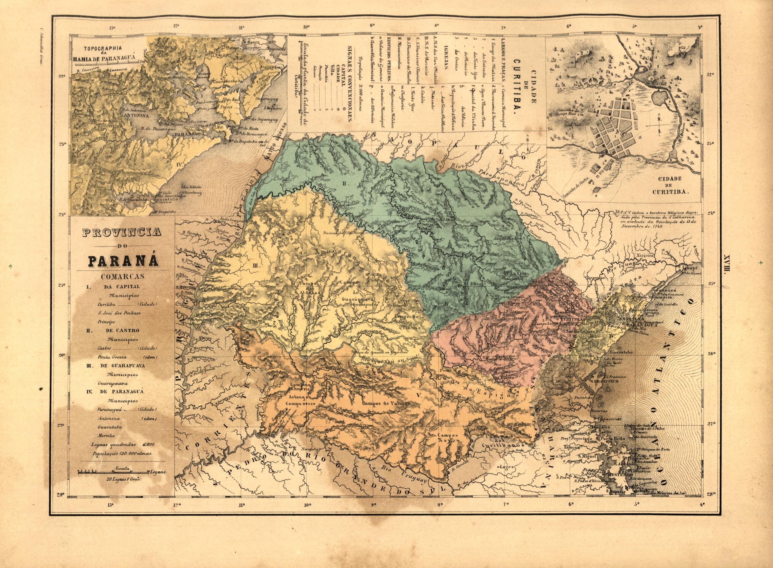 This old map of Provincia Do Parana from Atlas Do Imperio Do Brazil from 1868 was created by Cândido Mendes in 1868