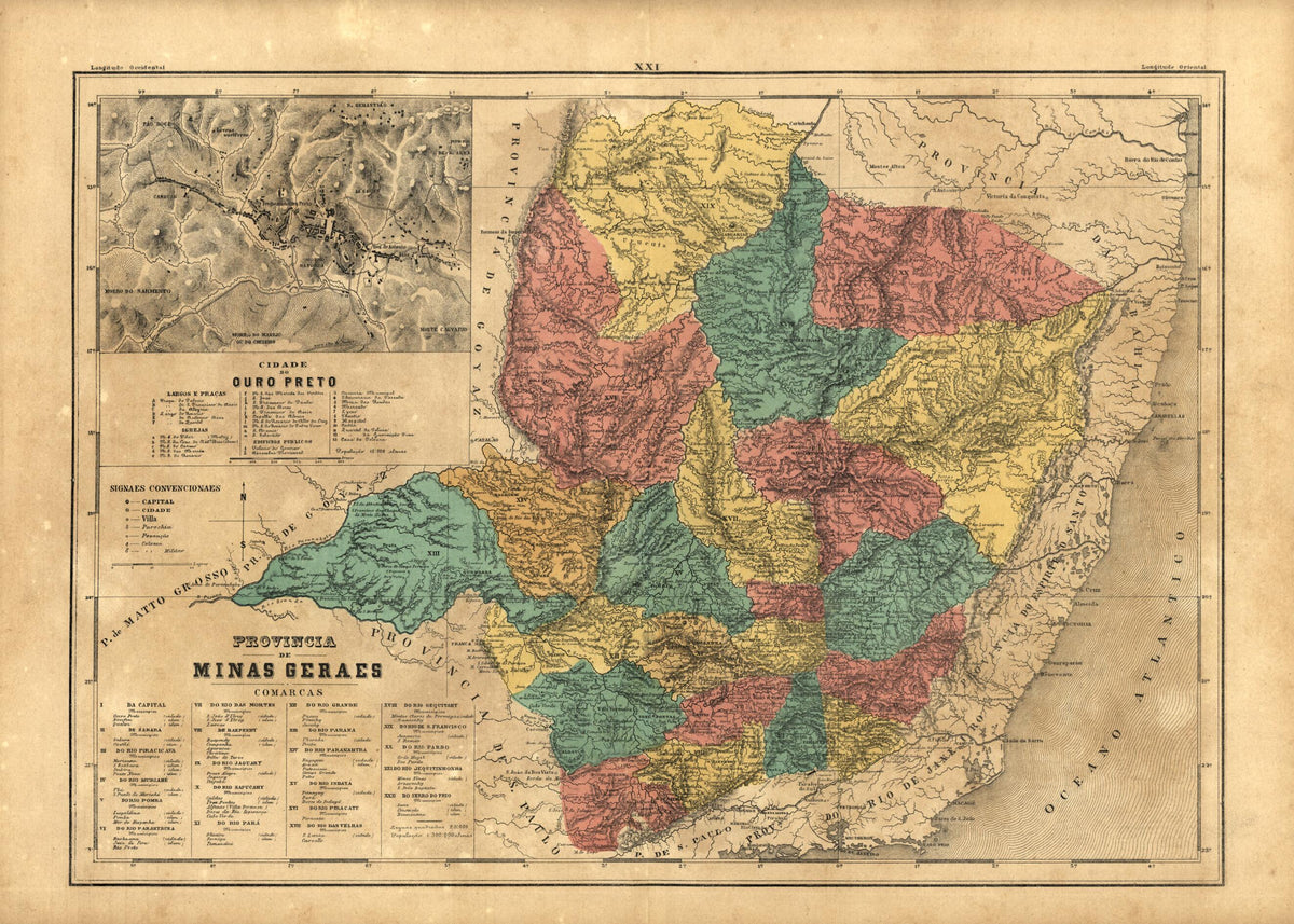 Provincia De Minas Geraes; Cidade Do Ouro Preto from Atlas Do Imperio Do Brazil 1868 by Relic Map Company
