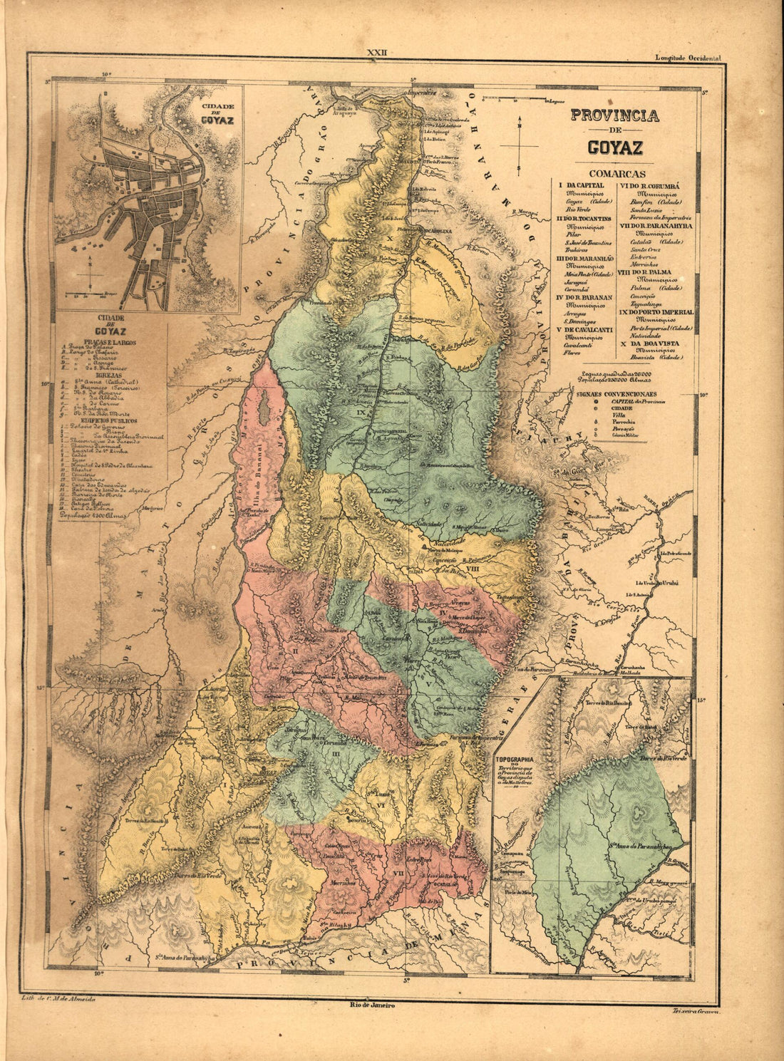 This old map of Provincia De Goyaz from Atlas Do Imperio Do Brazil from 1868 was created by Cândido Mendes in 1868
