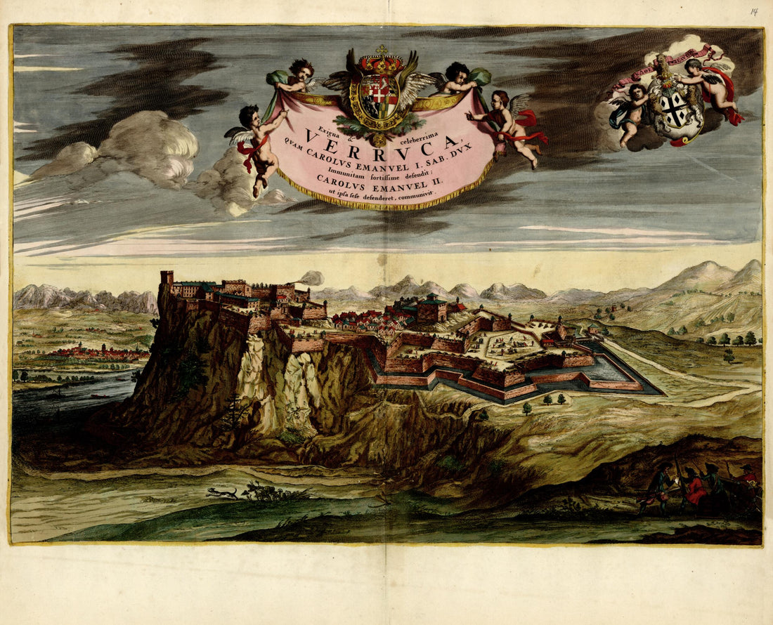 This old map of Exigua and Celeberrima Verrvca from a Collection of Plans of Fortifications and Battles, 1684-from 1709 from 1709 was created by Anna Beeck in 1709