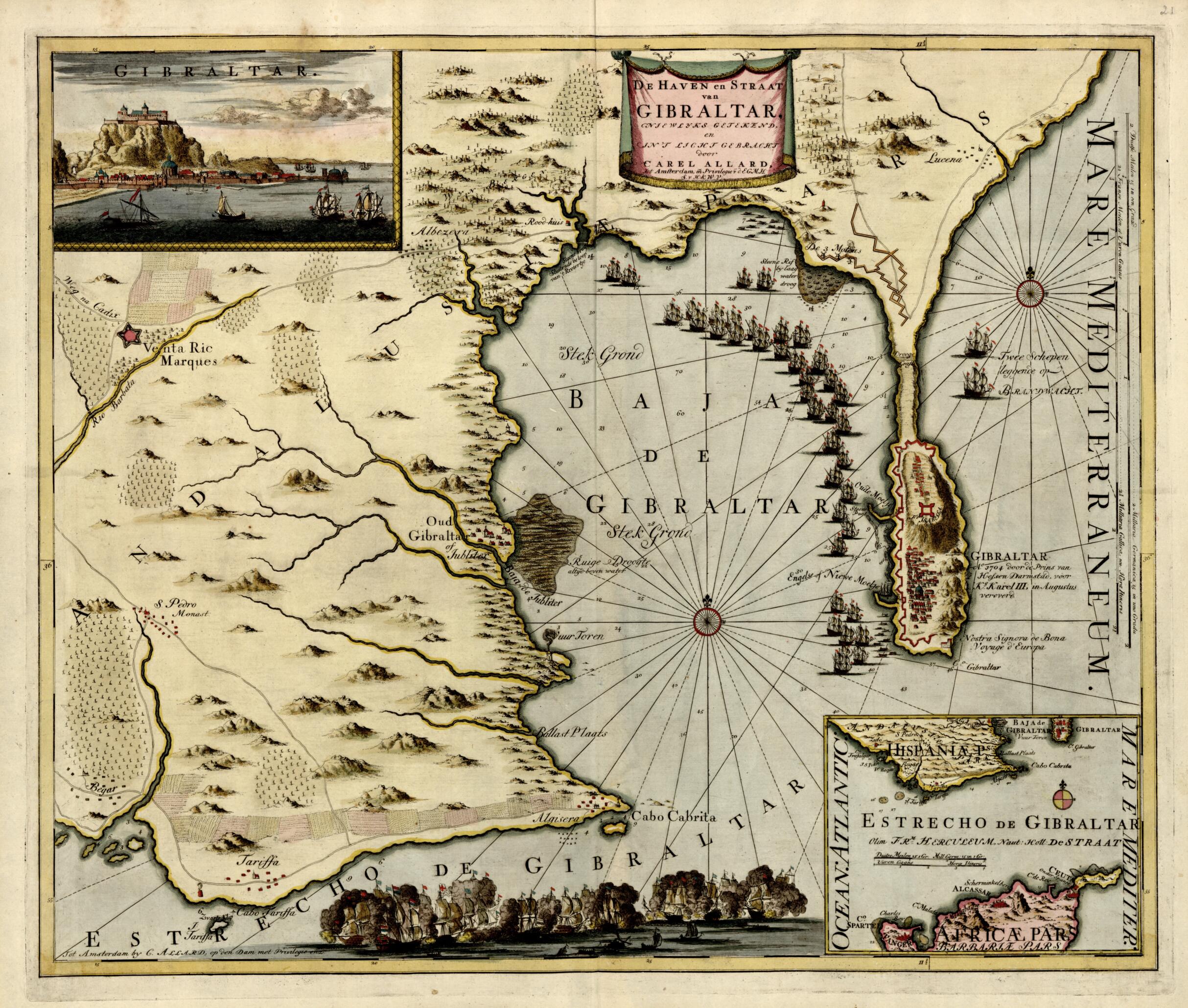 This old map of De Haven En Straat Van Gibraltar from a Collection of Plans of Fortifications and Battles, 1684-from 1709 from 1709 was created by Anna Beeck in 1709