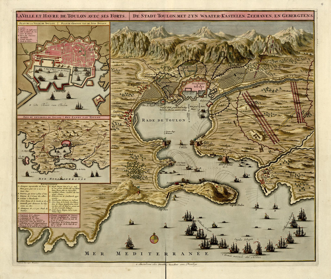 This old map of La Ville Et Havre De Toulon Avec Ses Forts from a Collection of Plans of Fortifications and Battles, 1684-from 1709 from 1709 was created by Anna Beeck in 1709