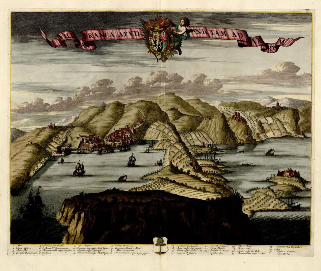 This old map of Villa Francia Apvd Niciam Ad Varvm from a Collection of Plans of Fortifications and Battles, 1684-from 1709 from 1709 was created by Anna Beeck in 1709