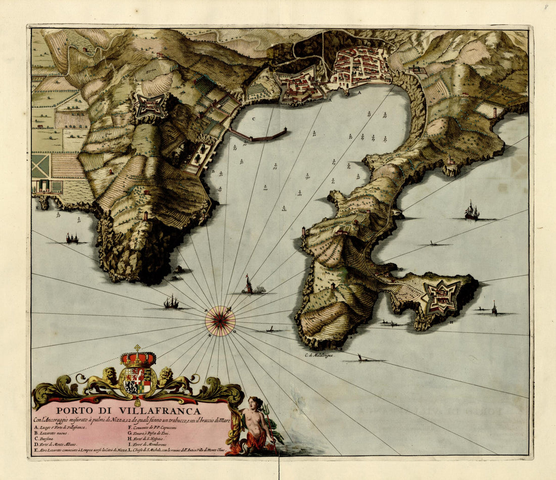 This old map of Porto Di Villafranca from a Collection of Plans of Fortifications and Battles, 1684-from 1709 from 1709 was created by Anna Beeck in 1709