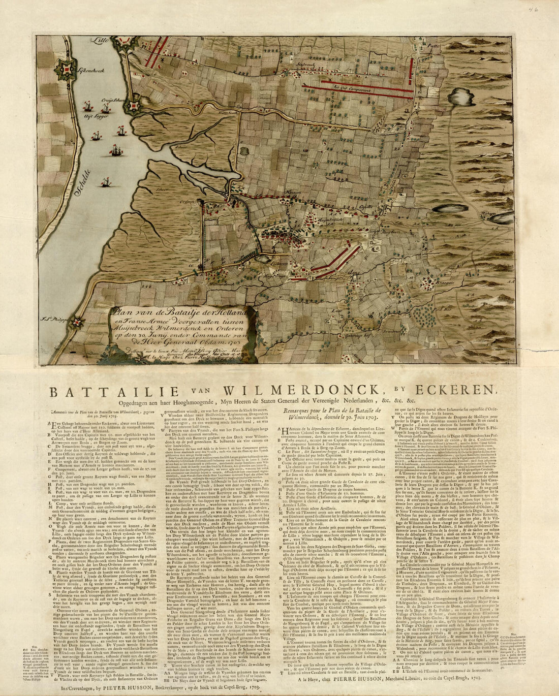 This old map of Plan Van De Batailje Der Holland En Franse... Muysebroeck Wilmerdonck from a Collection of Plans of Fortifications and Battles, 1684-from 1709 from 1709 was created by Anna Beeck in 1709