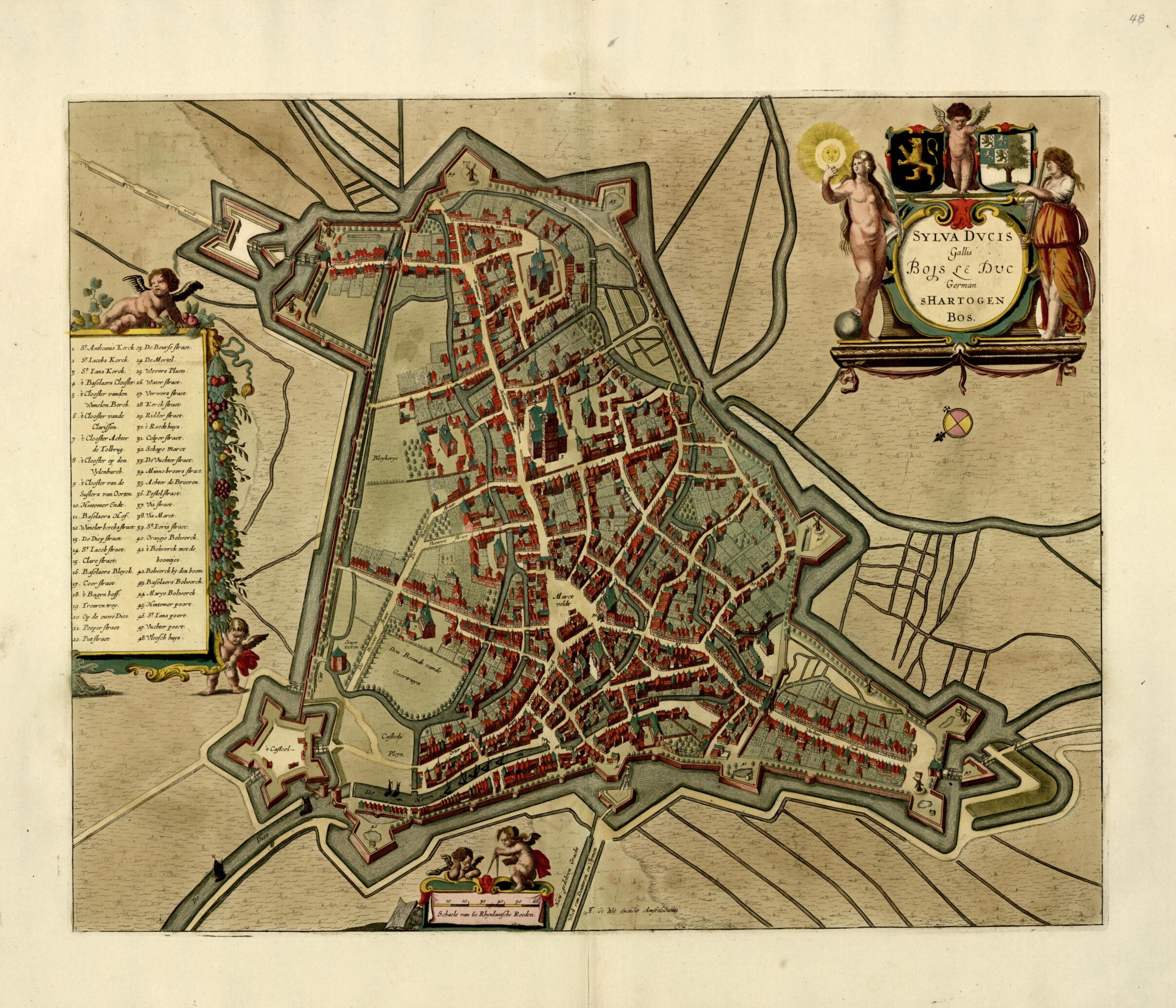 This old map of Sylva Dvcia Gallis Bojs Le Dvc German S Hartogen Bos. from a Collection of Plans of Fortifications and Battles, 1684-from 1709 from 1709 was created by Anna Beeck in 1709