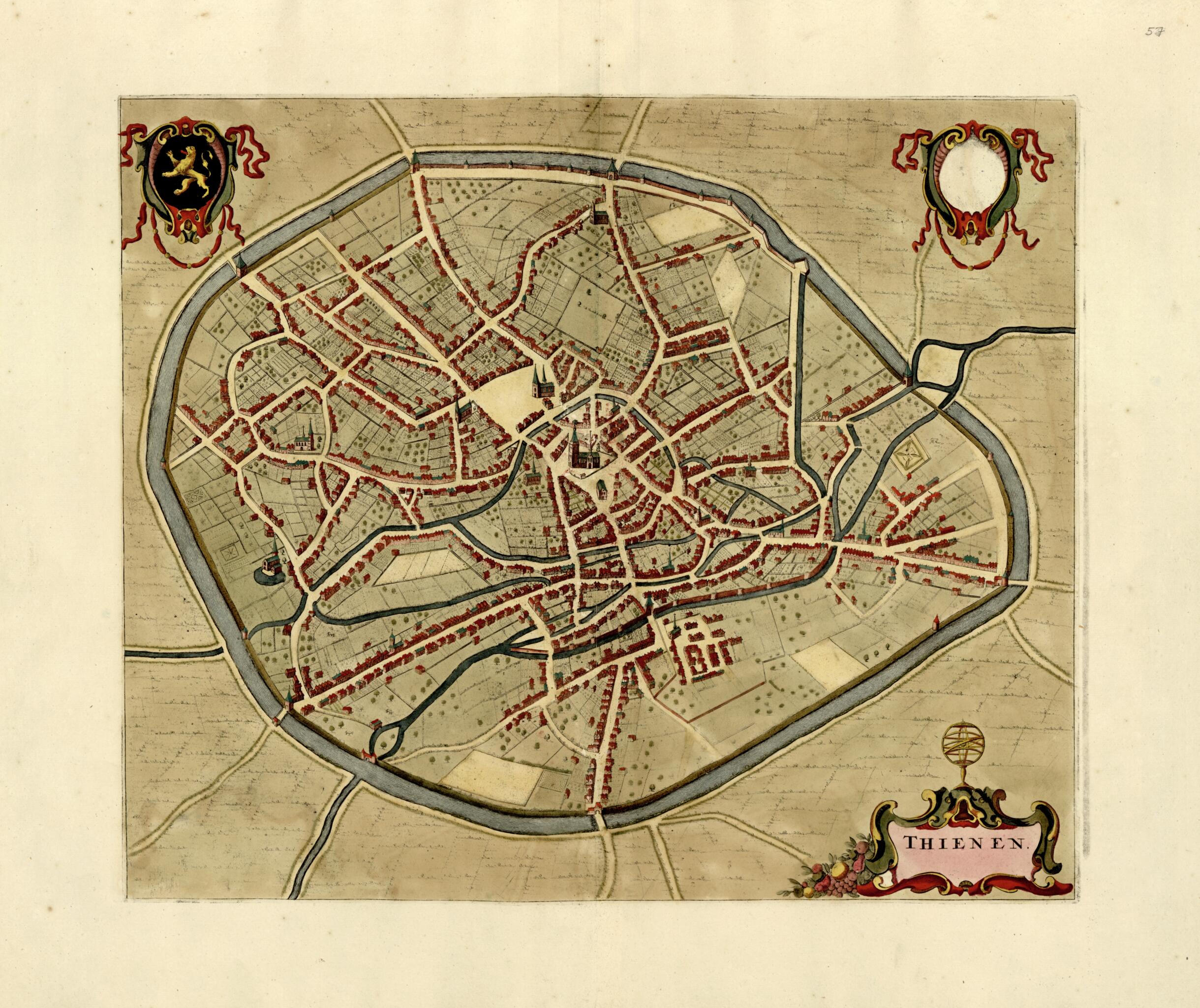 This old map of Thienen from a Collection of Plans of Fortifications and Battles, 1684-from 1709 from 1709 was created by Anna Beeck in 1709