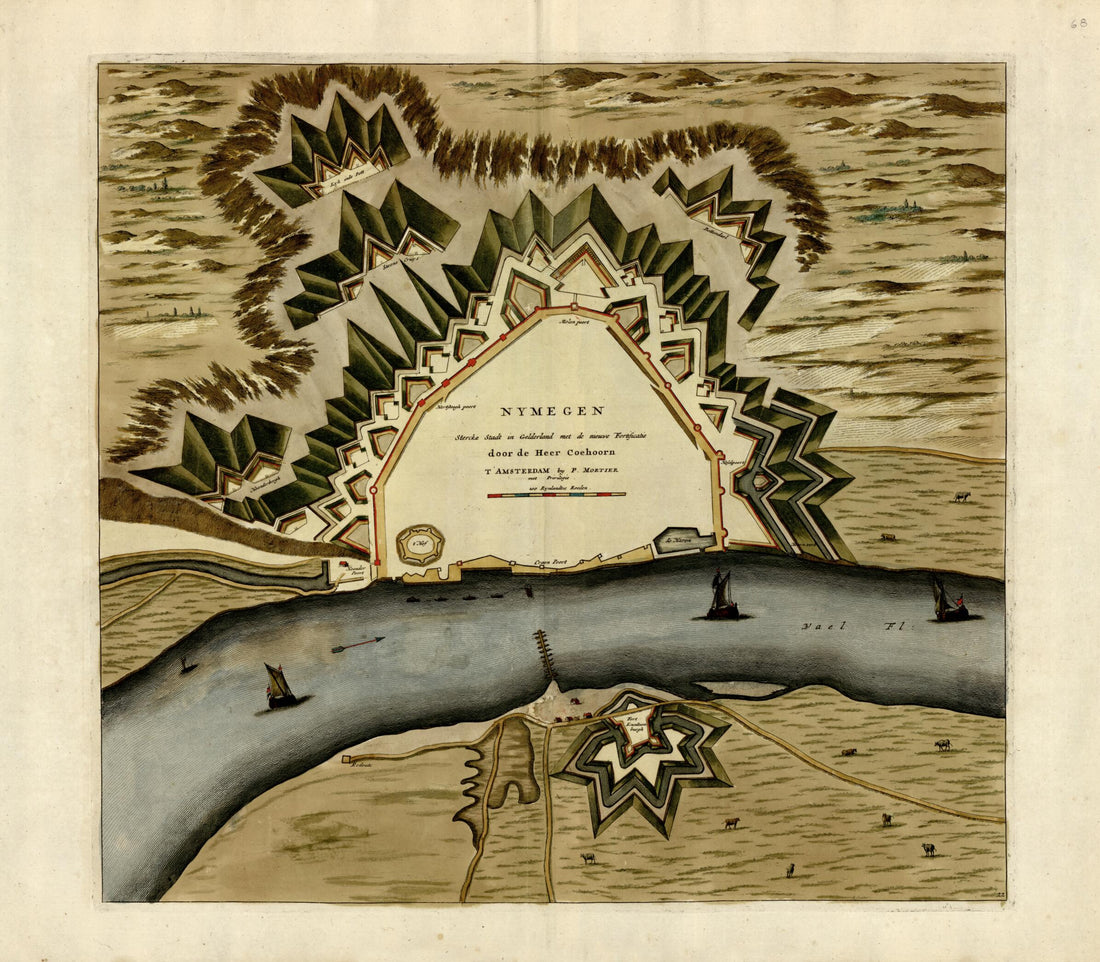 This old map of Nymegen Sterck Stadt In Gelderland from a Collection of Plans of Fortifications and Battles, 1684-from 1709 from 1709 was created by Anna Beeck in 1709