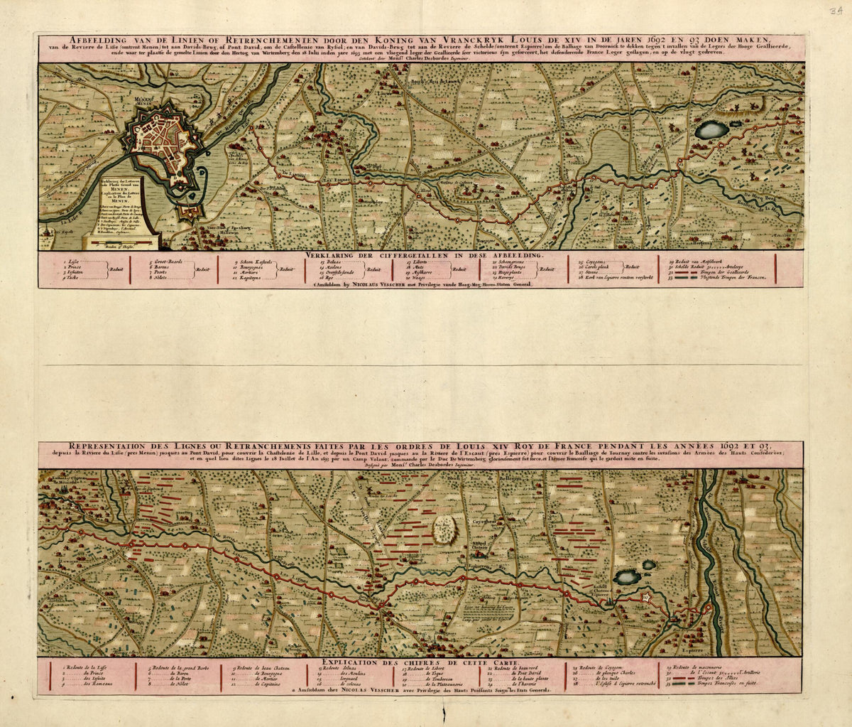 Afbeelding Van De Linien of Retrenchementen; Representation Des Lignes from a Collection of Plans of Fortifications and Battles, 1684-1709 by Relic Map Company