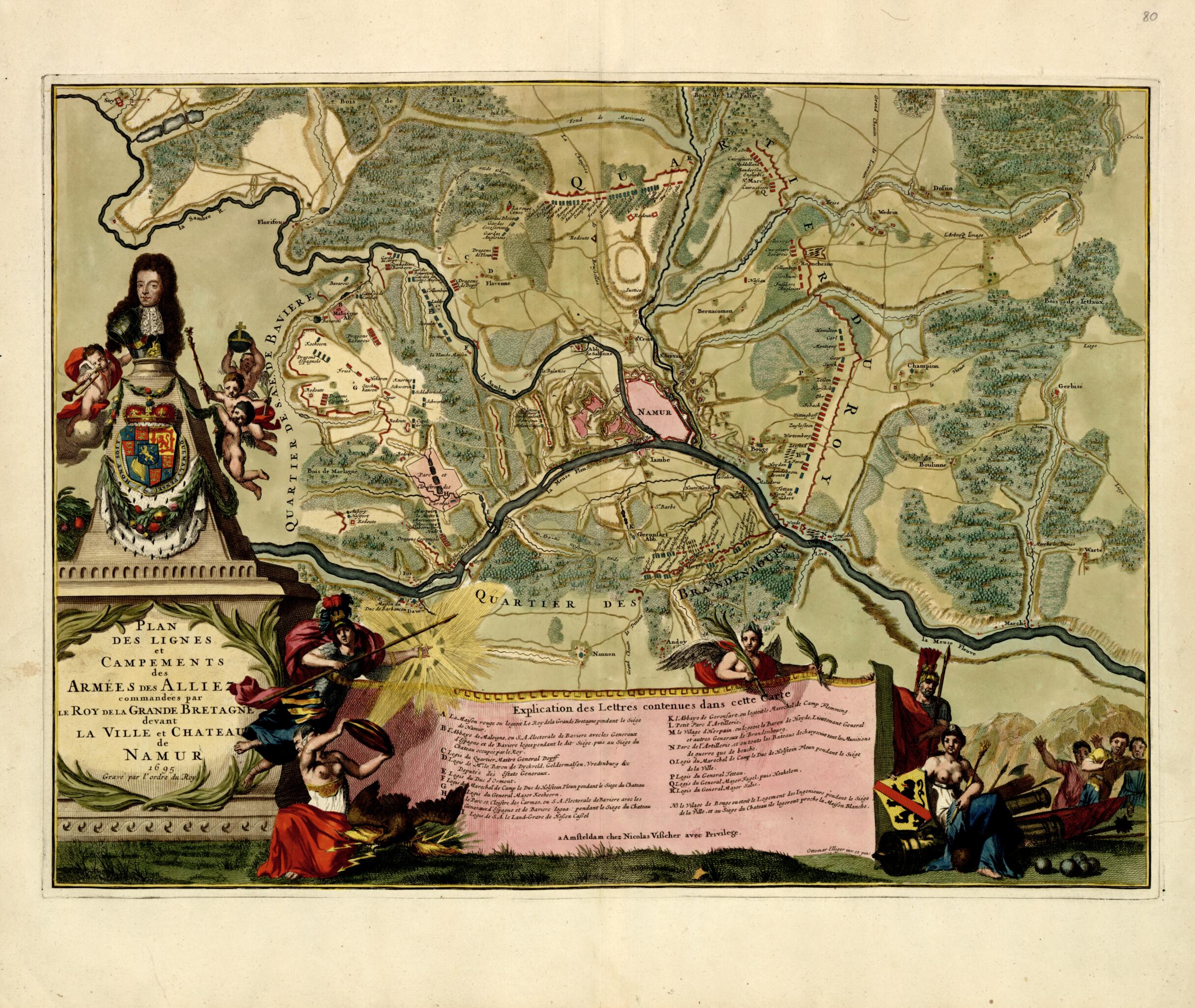 This old map of Plan Des Lignes...de La Grande Bretagne Devant La Ville Et Chateau De Namur from a Collection of Plans of Fortifications and Battles, 1684-from 1709 from 1709 was created by Anna Beeck in 1709