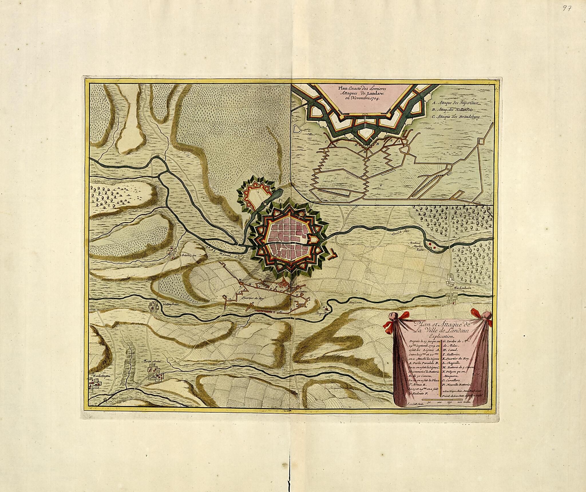 This old map of Plan Et Attaque De La Ville De Landaw from a Collection of Plans of Fortifications and Battles, 1684-from 1709 from 1709 was created by Anna Beeck in 1709