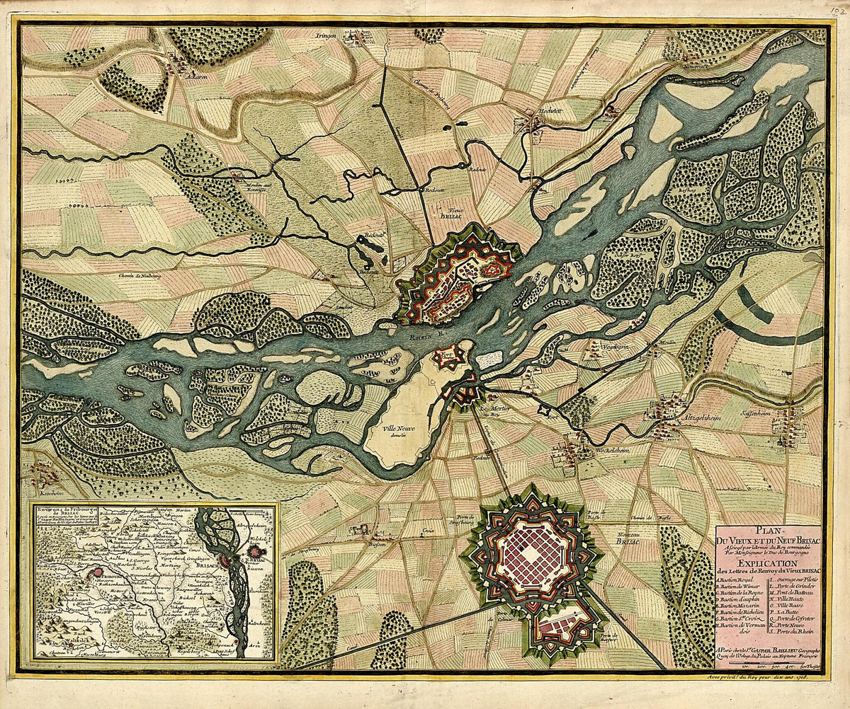 Plan Du Vieux Et Du Neuf Brisac from a Collection of Plans of Fortifications and Battles, 1684-1709 by Relic Map Company