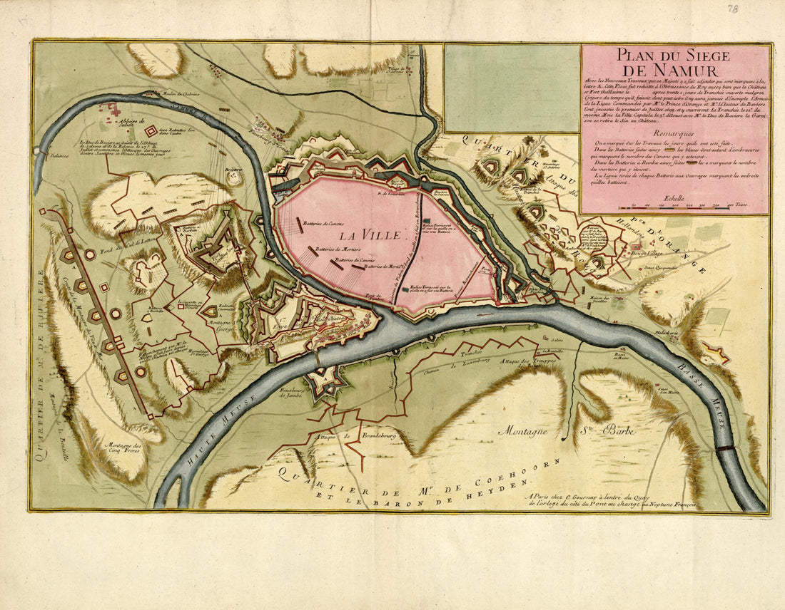 This old map of Plan Du Siege De Namur from a Collection of Plans of Fortifications and Battles, 1684-from 1709 from 1709 was created by Anna Beeck in 1709