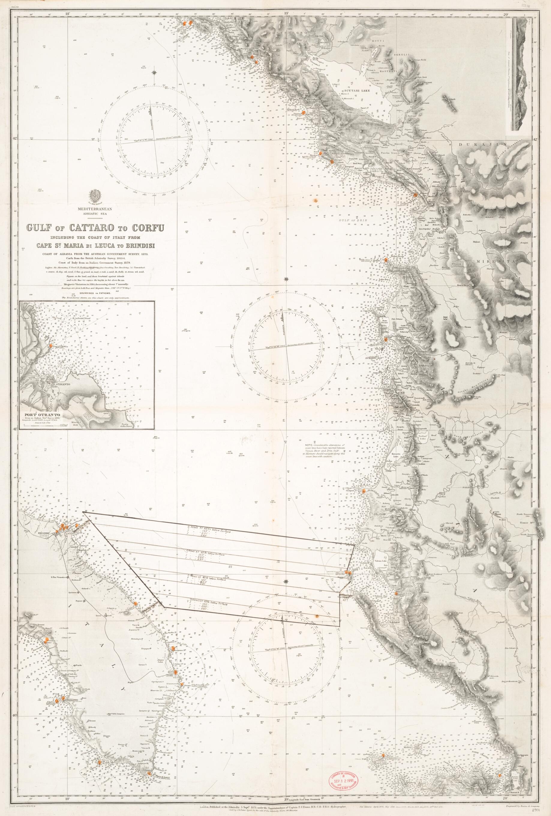 This old map of Gulf of Cattaro to Corfu. 1878. from William Rea Furlong Map Collection. from 1870 was created by Great Britain. Hydrographic Department in 1870