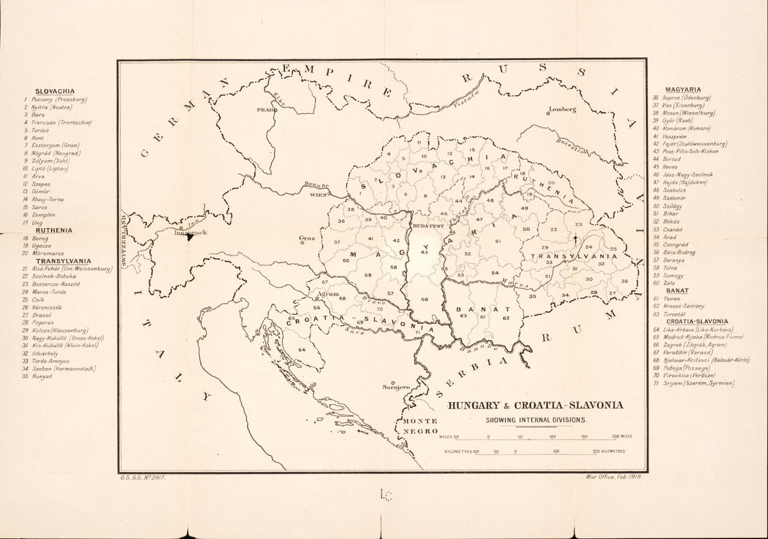 This old map of Hungary & Croatia-Slavonia from Maps of Austria-Hungary. from 1919 was created by Great Britain. War Office. General Staff in 1919