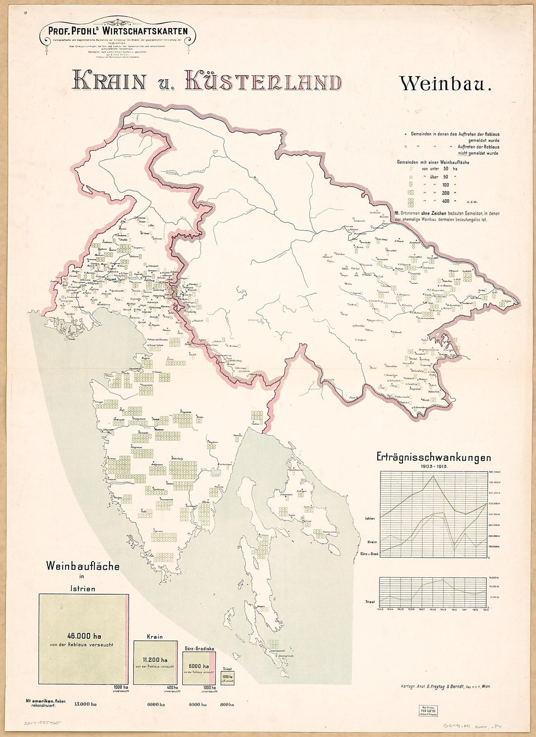This old map of Krain U. Kusterland Weinbau from Prof. Pfohls Wirtschaftskarten from 1913 was created by Ernst Pfohl in 1913