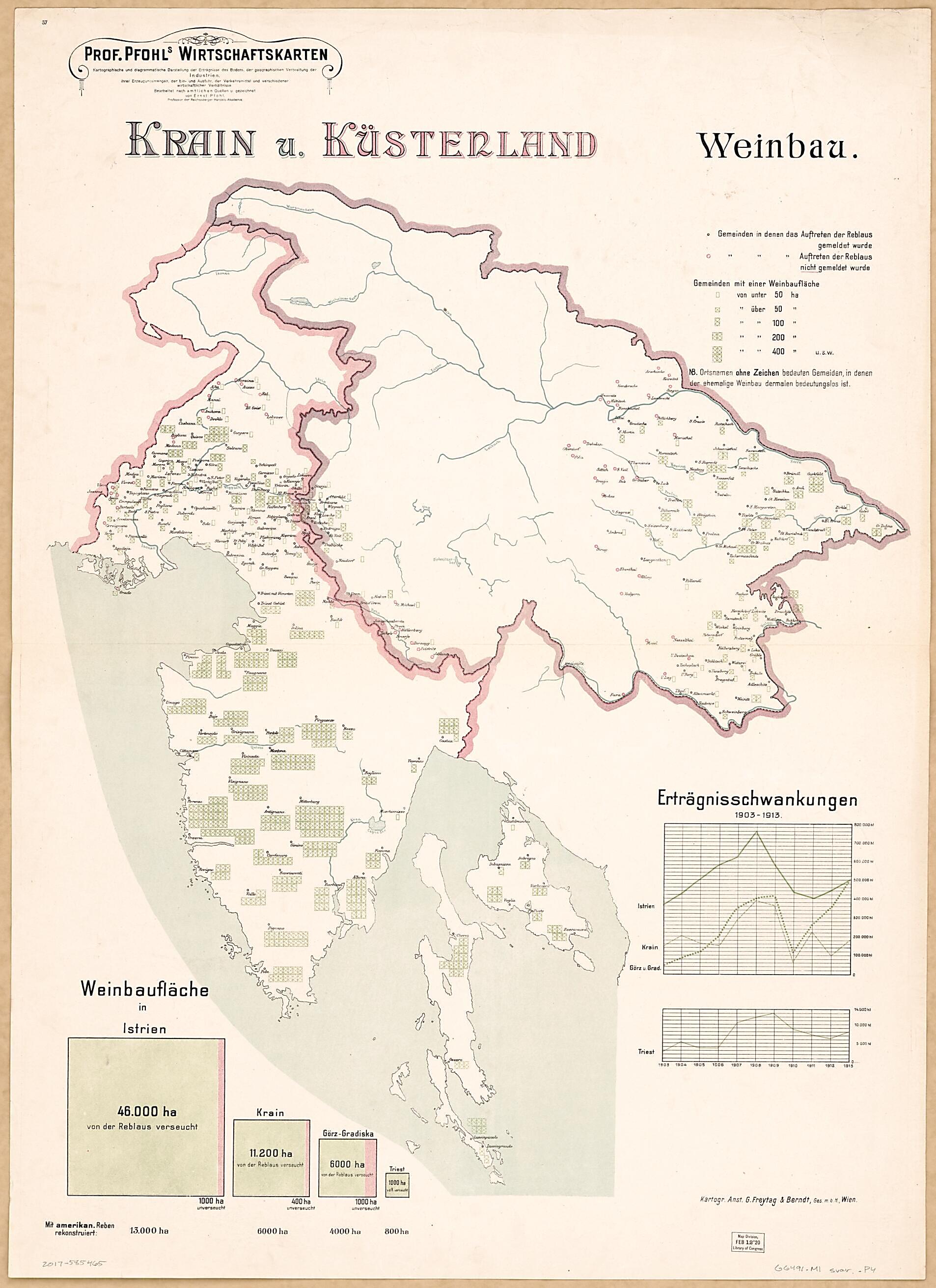This old map of Krain U. Kusterland Weinbau from Prof. Pfohls Wirtschaftskarten from 1913 was created by Ernst Pfohl in 1913