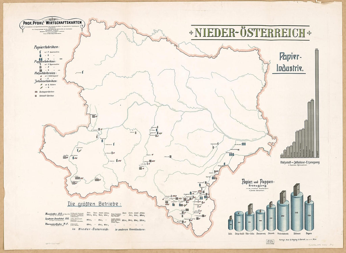 Nieder-Osterrreich Papier-Industrie from Prof. Pfohls Wirtschaftskarten 1913 by Relic Map Company