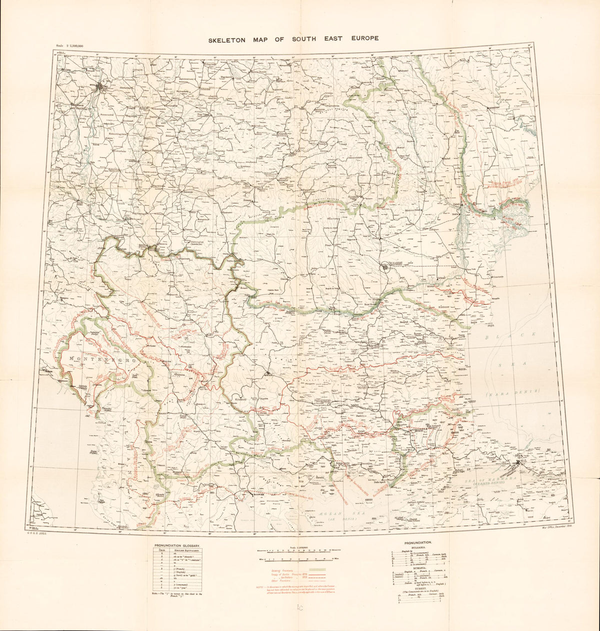 Skeleton Map of South East Europe, Scale 1: 1,5000,000 from Maps of the Balkan Peninsula 1919 by Relic Map Company